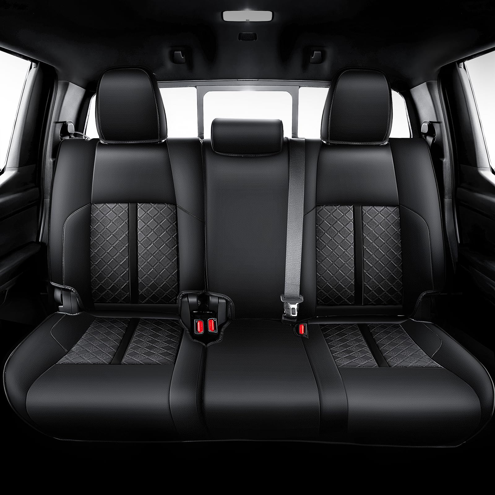 Carlimeki Leather Seat Covers for Tacoma 4th Gen (2024-2026) Double Cab, Faux Leather, Black-Black, Includes Armrest Covers