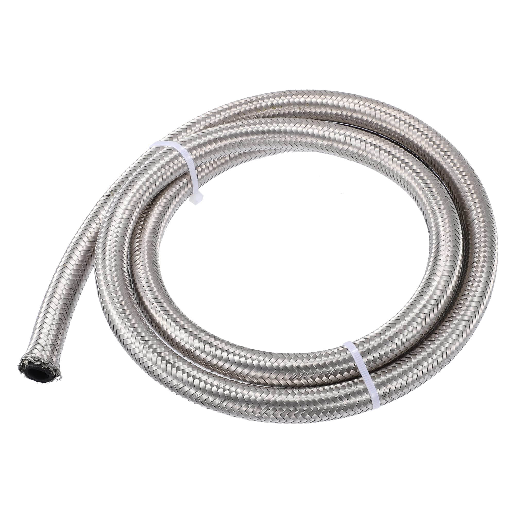 X AUTOHAUX 5ft 8AN Fuel Hose AN8 Universal Car Braided Stainless Steel CPE Oil Fuel Gas Line Hose Silver Tone