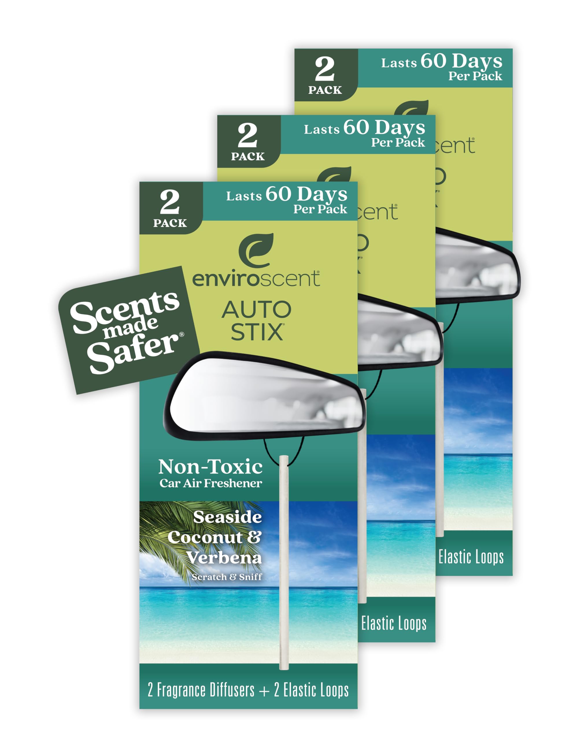 Enviroscent Non-Toxic Car Air Freshener (Seaside Coconut & Verbena) Natural Car Air Freshener | Essential Oil Diffuser | Car Sce