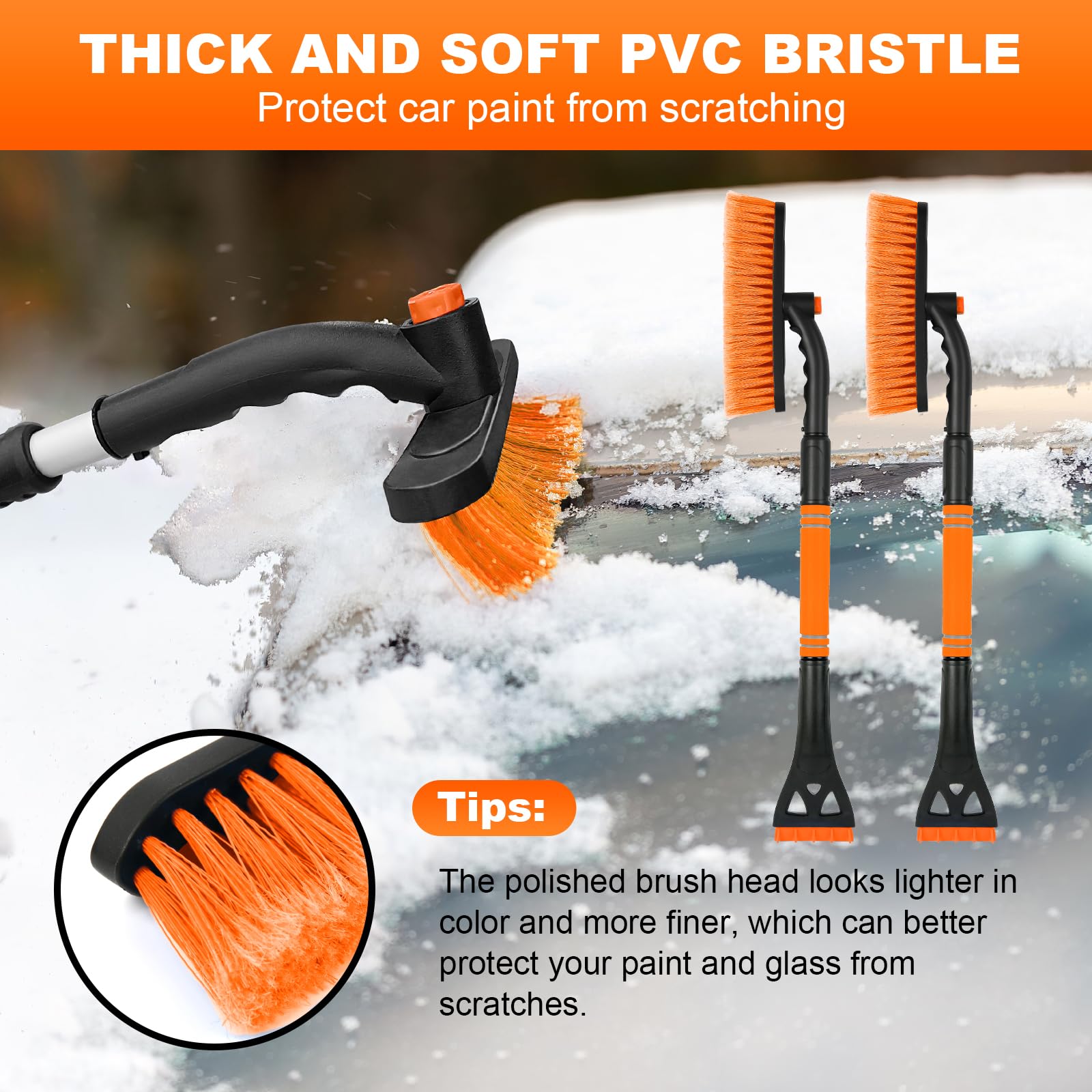 2 Pack Ice Scrapers For Car Windshield, 2-In-1 Snow Scraper And Snow Brush For Car Suv Truck, Car Ice Windshield Scraper For Ice