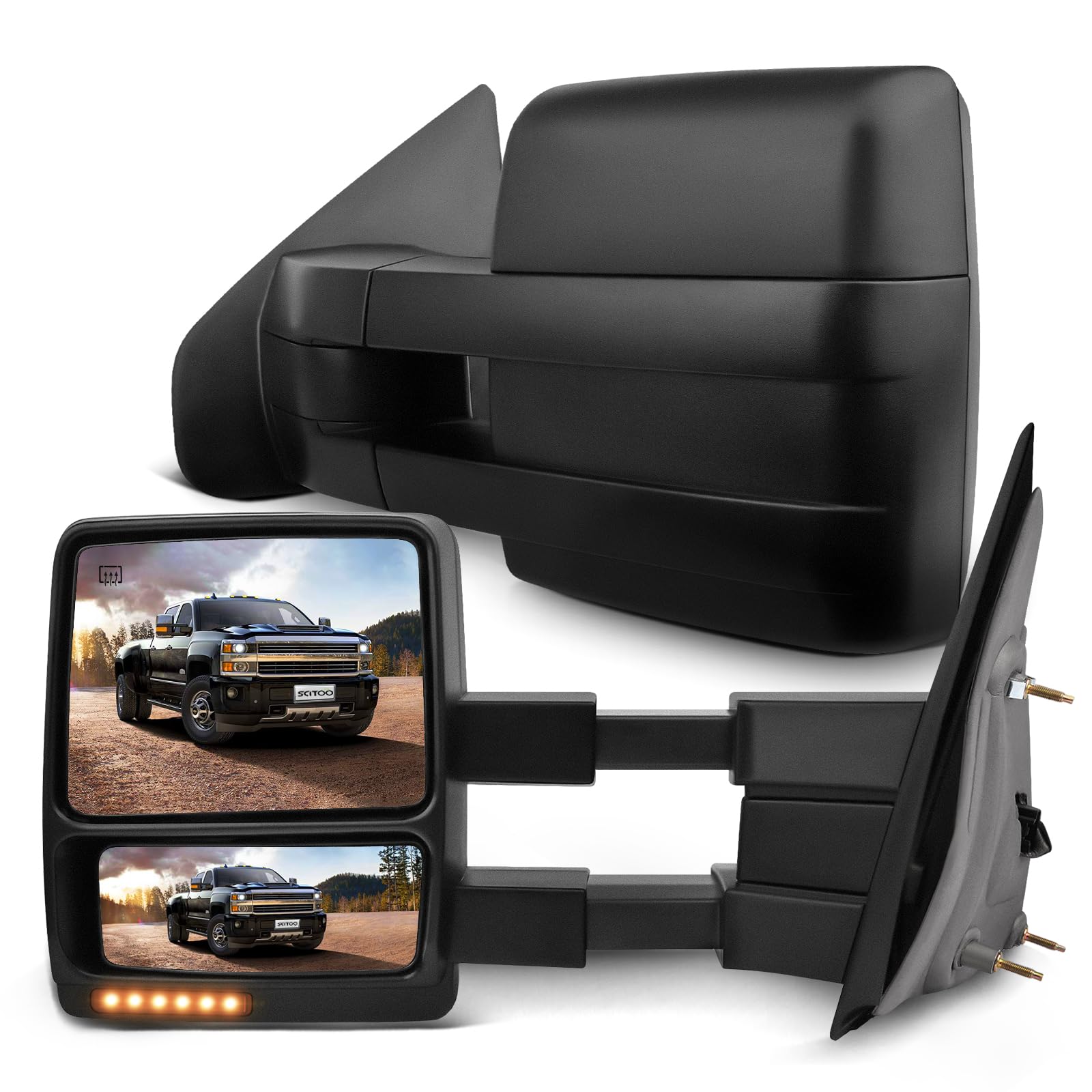 SCITOO Towing Mirrors fit for 2007-2014 for Ford for F150 Pickup Truck Driver Passenger Side Black Power Heated Turn Signal Pudd