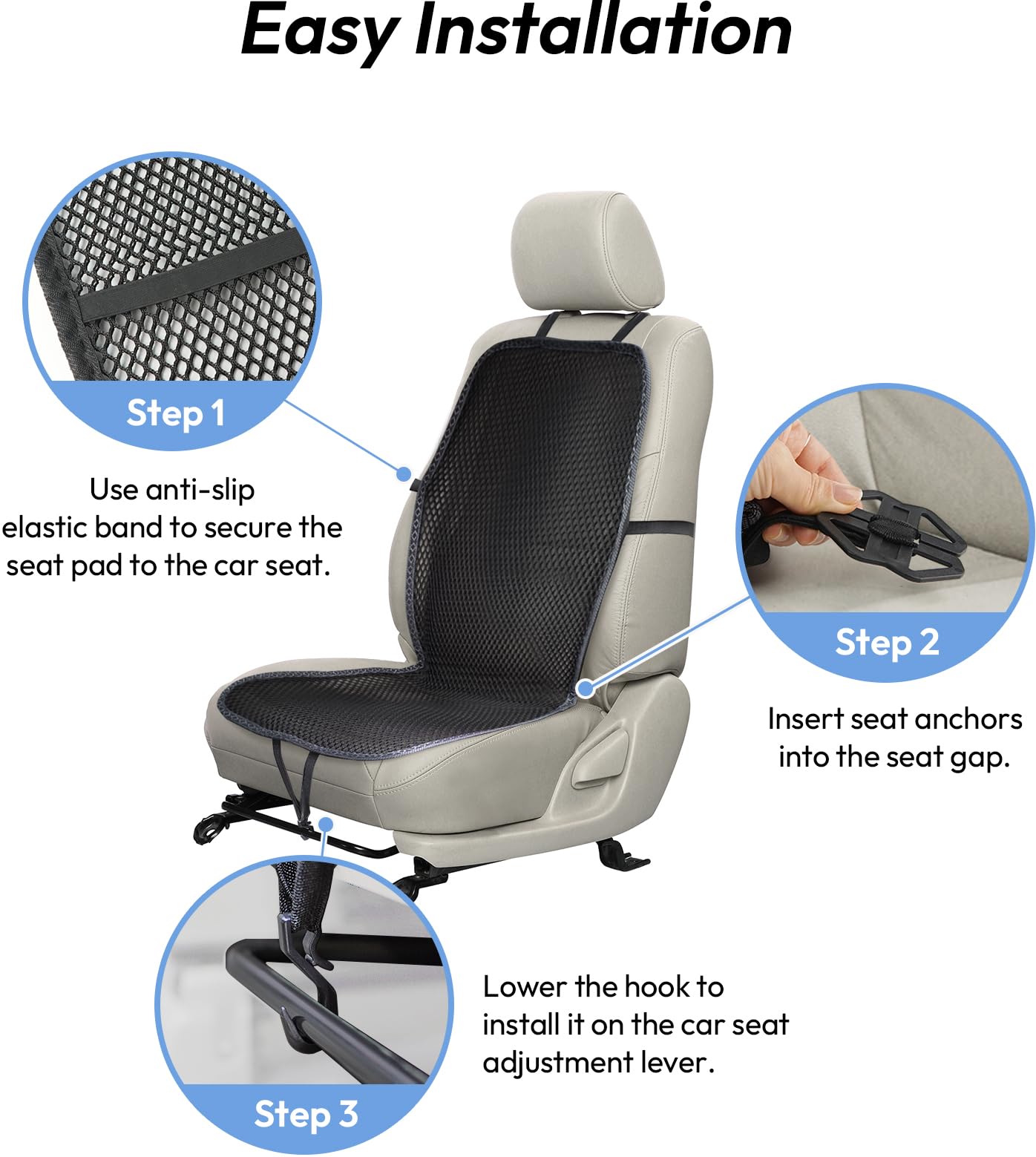 carrotez 3D Air Mesh Car Seat Cushion Pad - 41" x 15", Black, Breathable, Comfortable for Cars and Office Chairs
