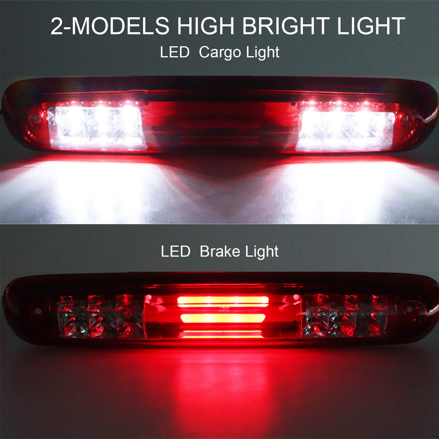 Tresound For 2007-2013 Chevy Chevrolet Silverado/Gmc Sierra 1500 2500Hd 3500Hd 3D Led Bar 3Rd Third Tail Brake Light Rear Cargo Lamp High Mount Stop Light Electroplating Housing (Red)