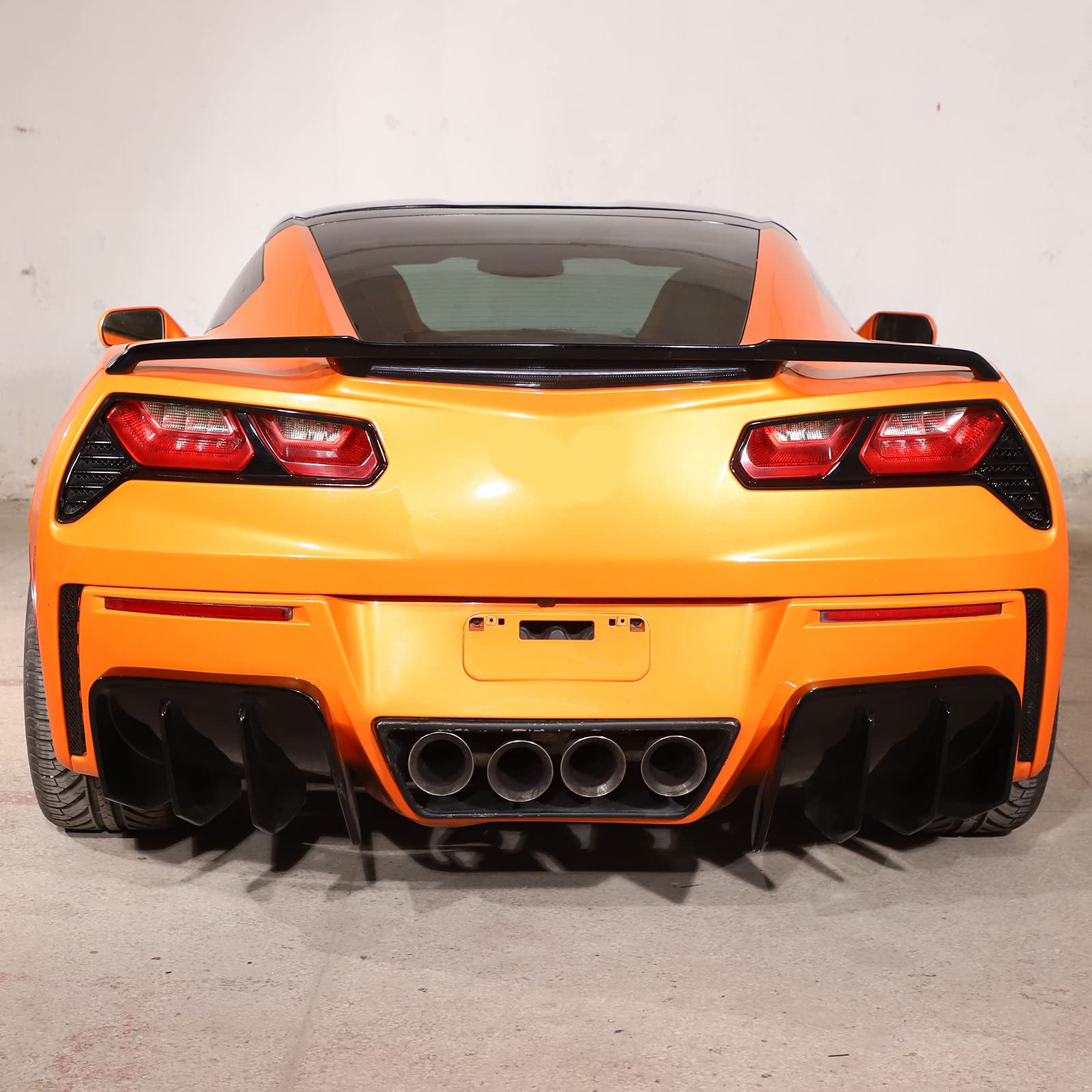 Rear Bumper Caliper Air Duct Vent Frame For Chevrolet Corvette C7 2014-2019, Car Back Bumper Air Intake Splitter Side Fender Spoiler Bezel Cover Trim Protector Accessories, Stainless Steel (Black)