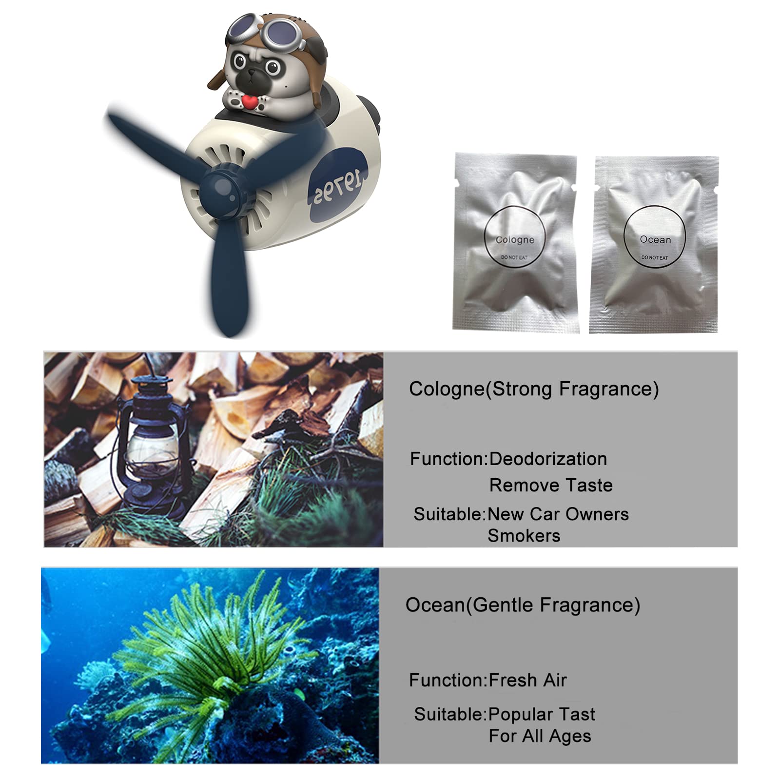 Cacacece Cute Dog Pilot Car Air Freshener - Creative Air Vent Clip Fragrance For Car, Long-Lasting Perfume Fragrance, Funny Auto