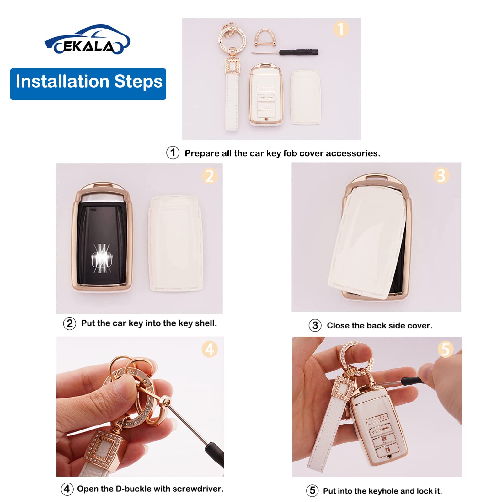 EKALA for Acura Key Fob Cover Case with Leather Keychain Lanyard, 4 Buttons Soft TPU Keys Shells Key Fob Holder Compatible with