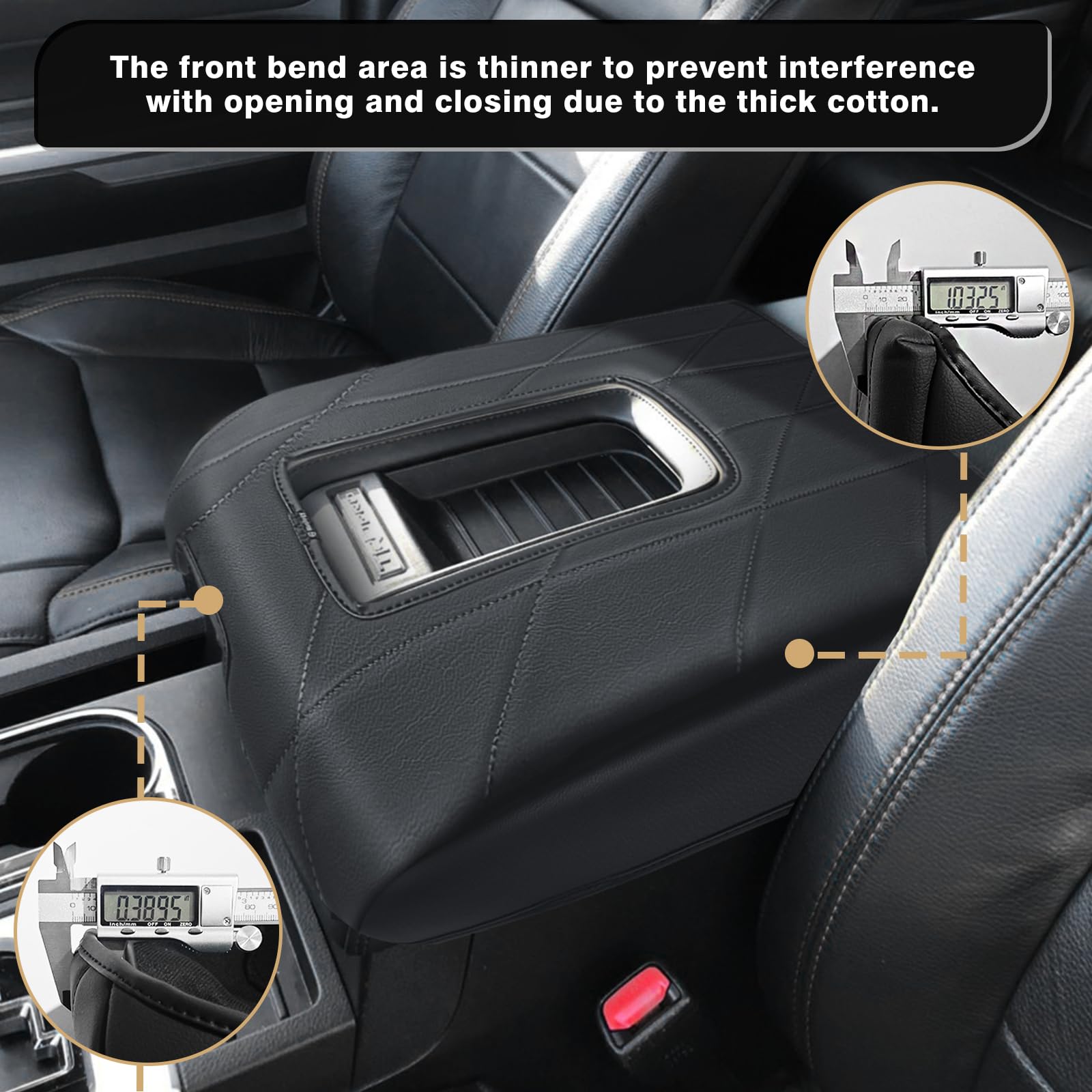 Muslogy Center Console Armrest Cover for Toyota Tundra 2014-2021, Extra Thick Vegan Leather, Bucket Seat Only, Model MUS-ACEXTRA-40H