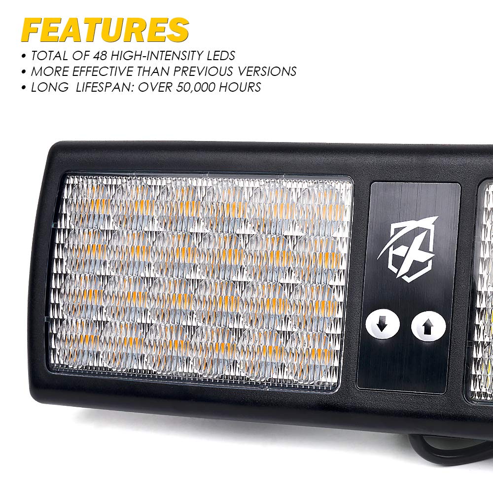 Xprite 48LED Amber Green Visor Strobe Lights - Emergency Warning for Police & Firefighter Vehicles, Model 52019-YG