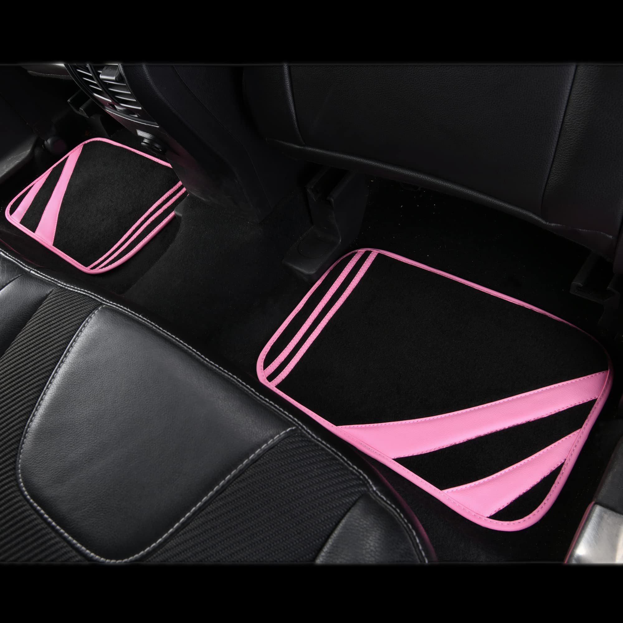 Car Pass Pink Edge Faux Leather Car Floor Mats Universal Car Carpet Mats With Double Stitch Line Anti-Slip Backing Design, For C
