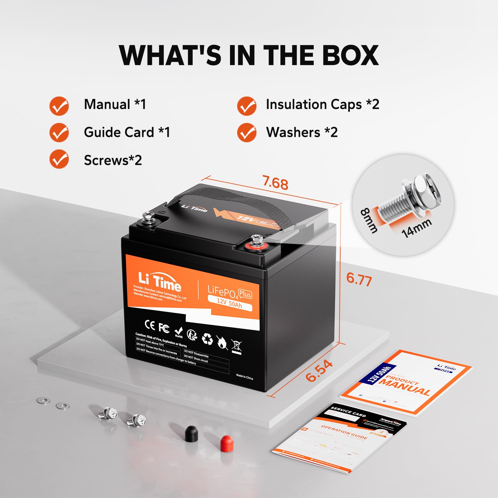 LiTime 12V 50Ah LiFePO4 Deep Cycle Battery with Charger, Ultra-Light, 640Wh, Safe & Reliable for Marine & Trolling Motor