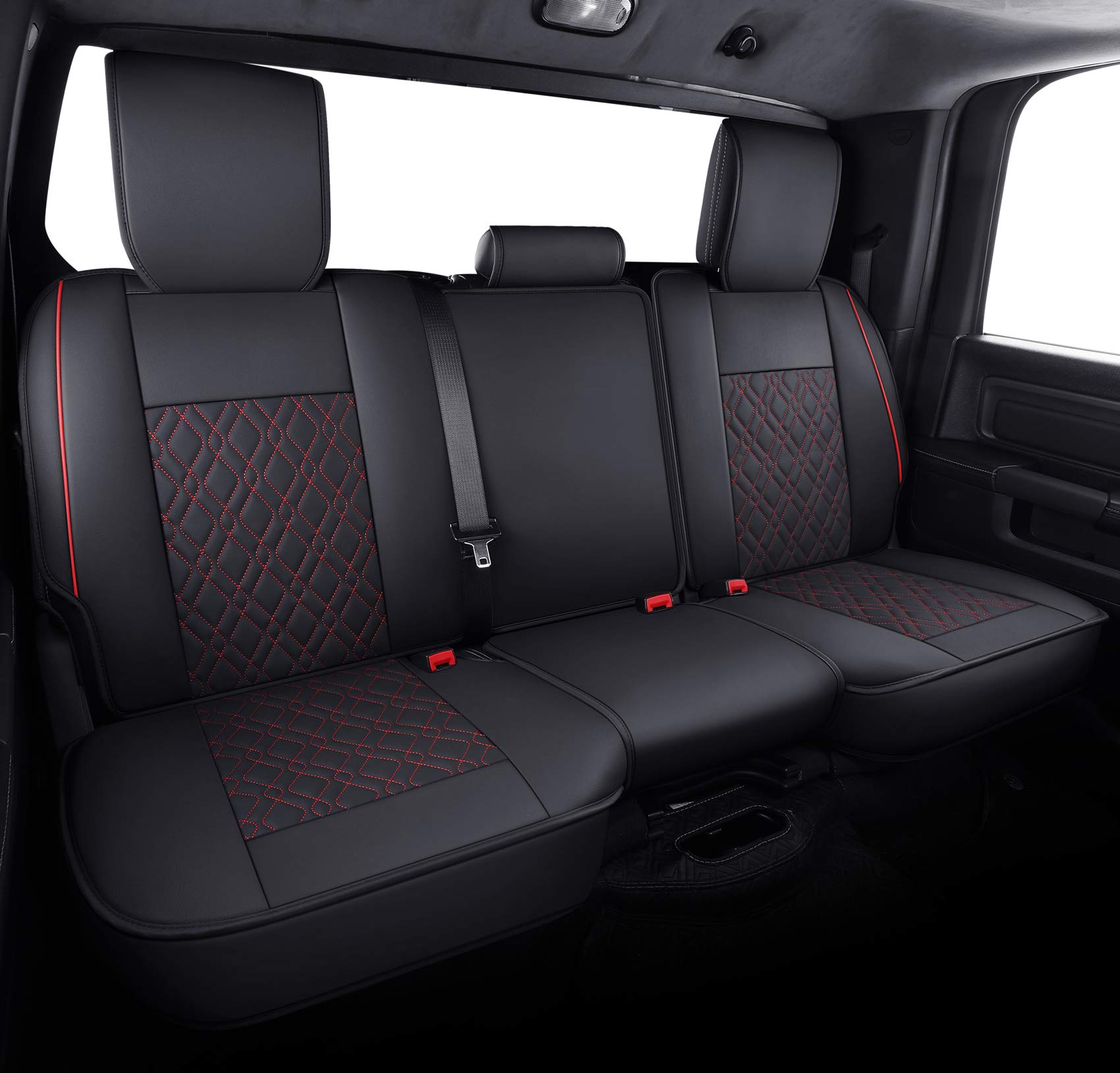 Aierxuan Dodge Ram Car Seat Covers Full Set, Custom Fit 2009-2024, Waterproof Faux Leather, Black-Red