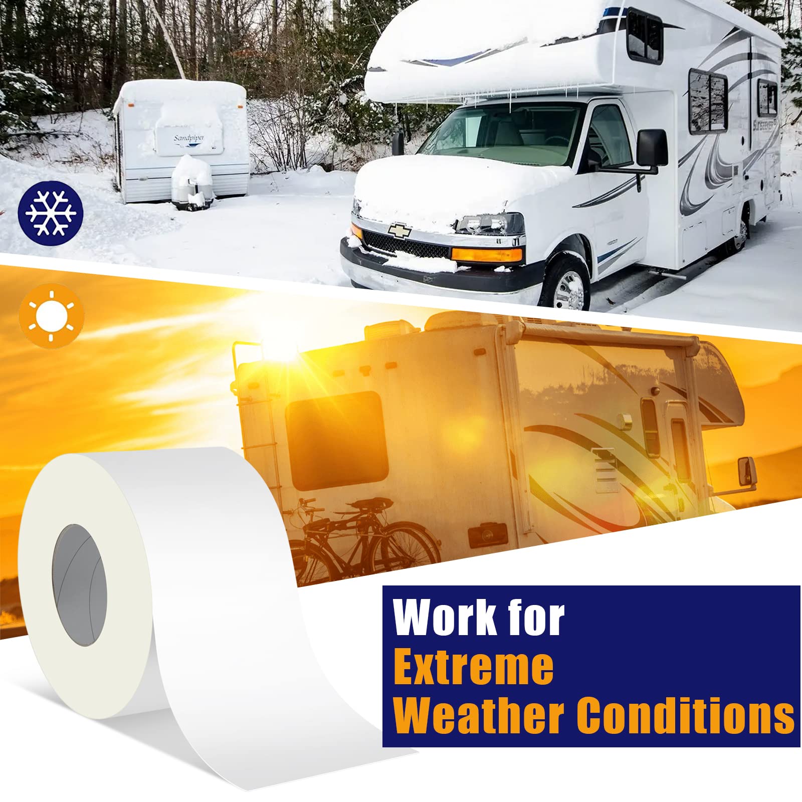 2 Pack RV Roof Tape, 4 Inch x 50 Feet RV Sealant Tape, UV & Waterproof RV White Seal Tape for RV Repair, Window, Boat Sealing, T