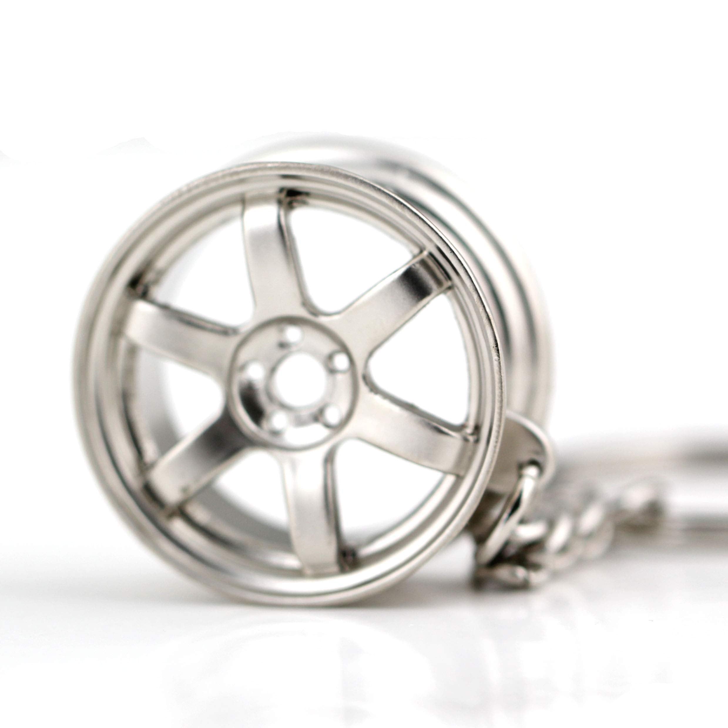 maycom Creative Hot Auto Part Model TE37 Six Star Wheel Rim Tyre Keychain Keyring Key Chain Ring Keyfob Car Accessories (Matte S