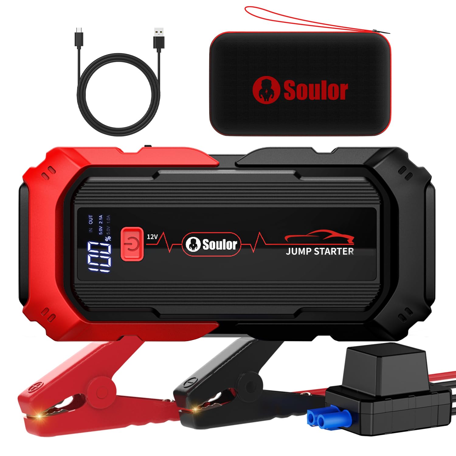 Jump Starter Battery Jumper Starter Portable Car Battery Jump Starter for Up tp All Gas & 12L Diesel, 12V 5000A Portable Jump Bo