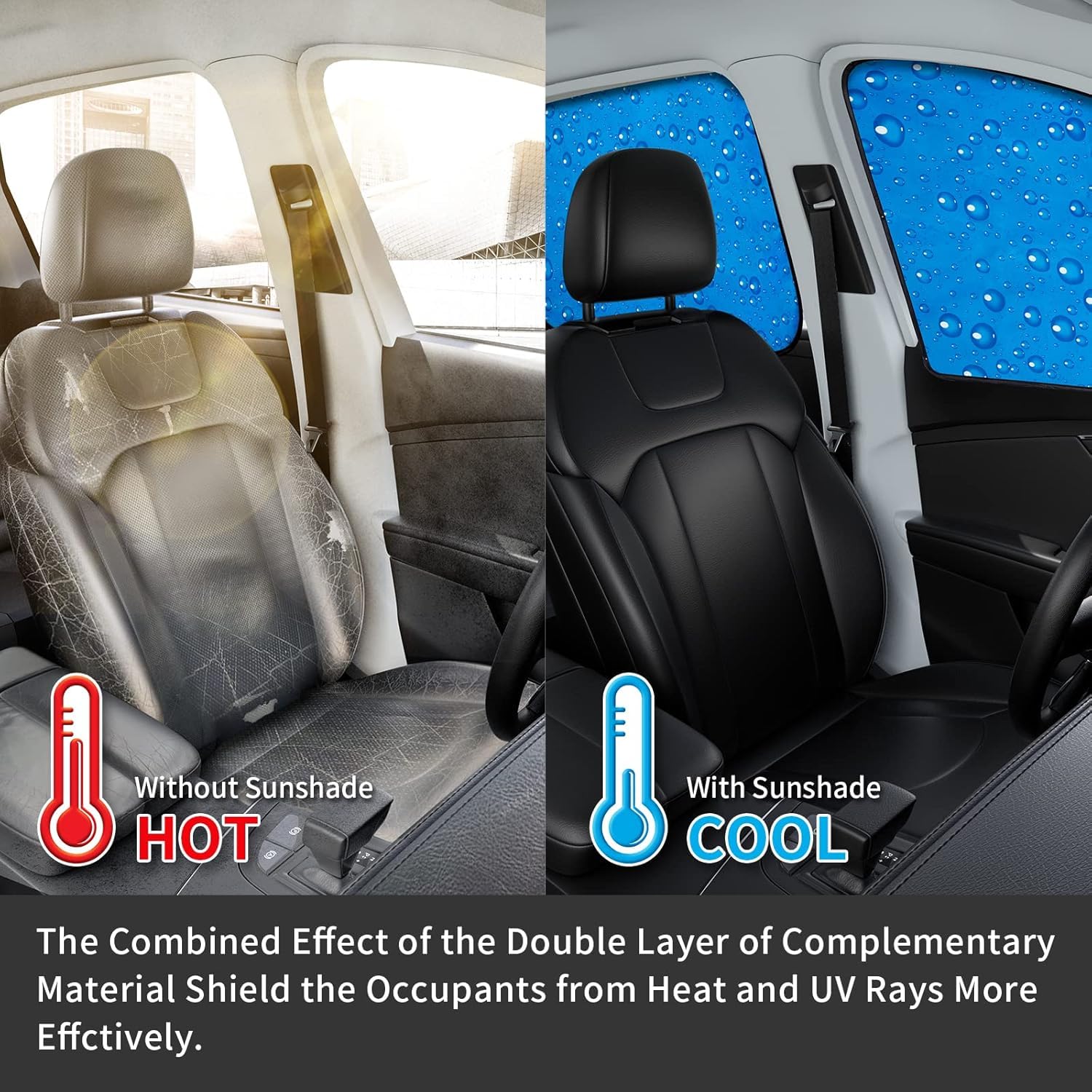 Aokway Side Window Sun Shade For Baby - 2 Pack Double Thickness Auto Windshield Sunshades Curtain, Universal Fit For Driver, Uv Protection