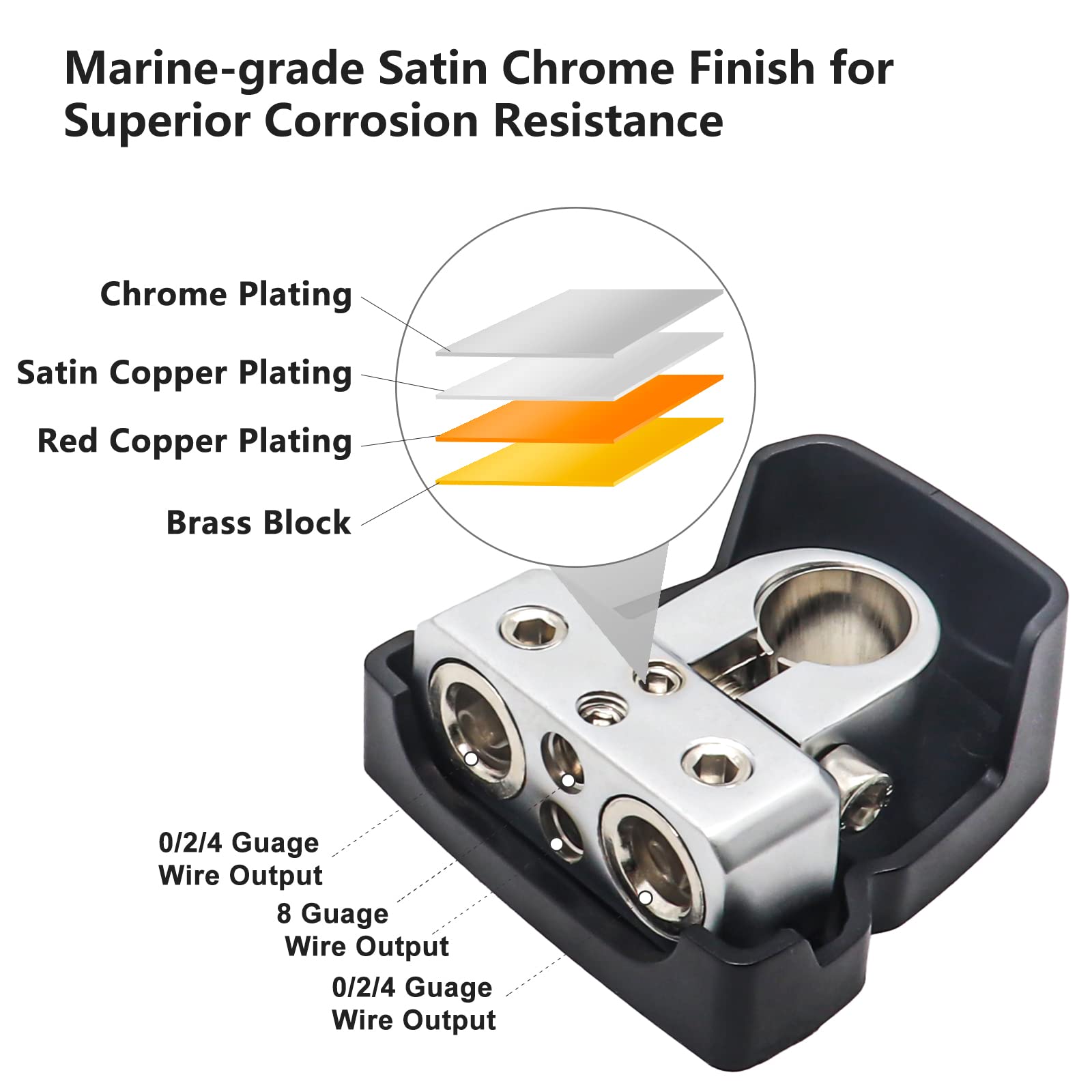 RECOIL PBT-D08 Premium Brass Battery Terminals - 2 Pack, 0/2/4 AWG & 8 AWG Outputs, Durable Polycarbonate Material