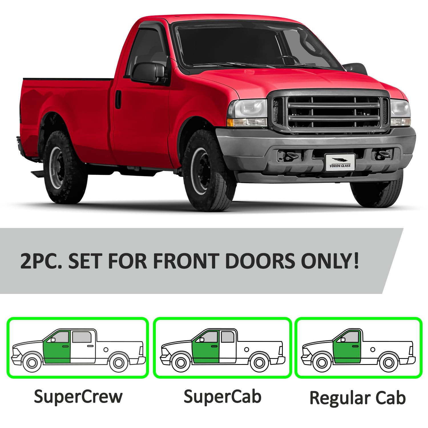 Voron Glass Tape-On Extra Durable Rain Guards For Trucks Ford F250 To F750 1999-2016 Regular Cab, Window Deflectors, Vent Window