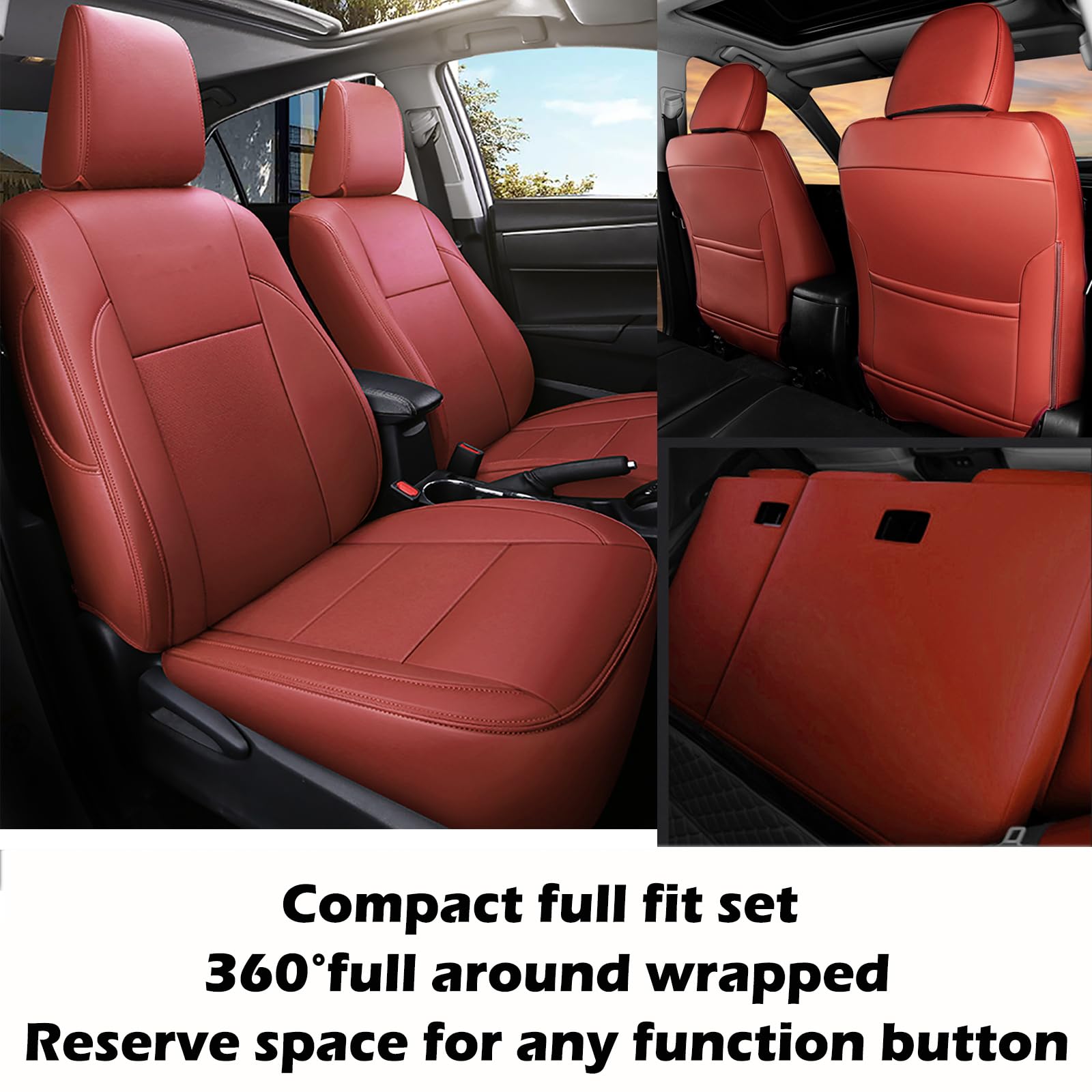 HKZ Leather Seat Covers for Toyota Camry 2012-2017 L LE XLE, Burgundy, Faux Leather, 5-Seats Full Set