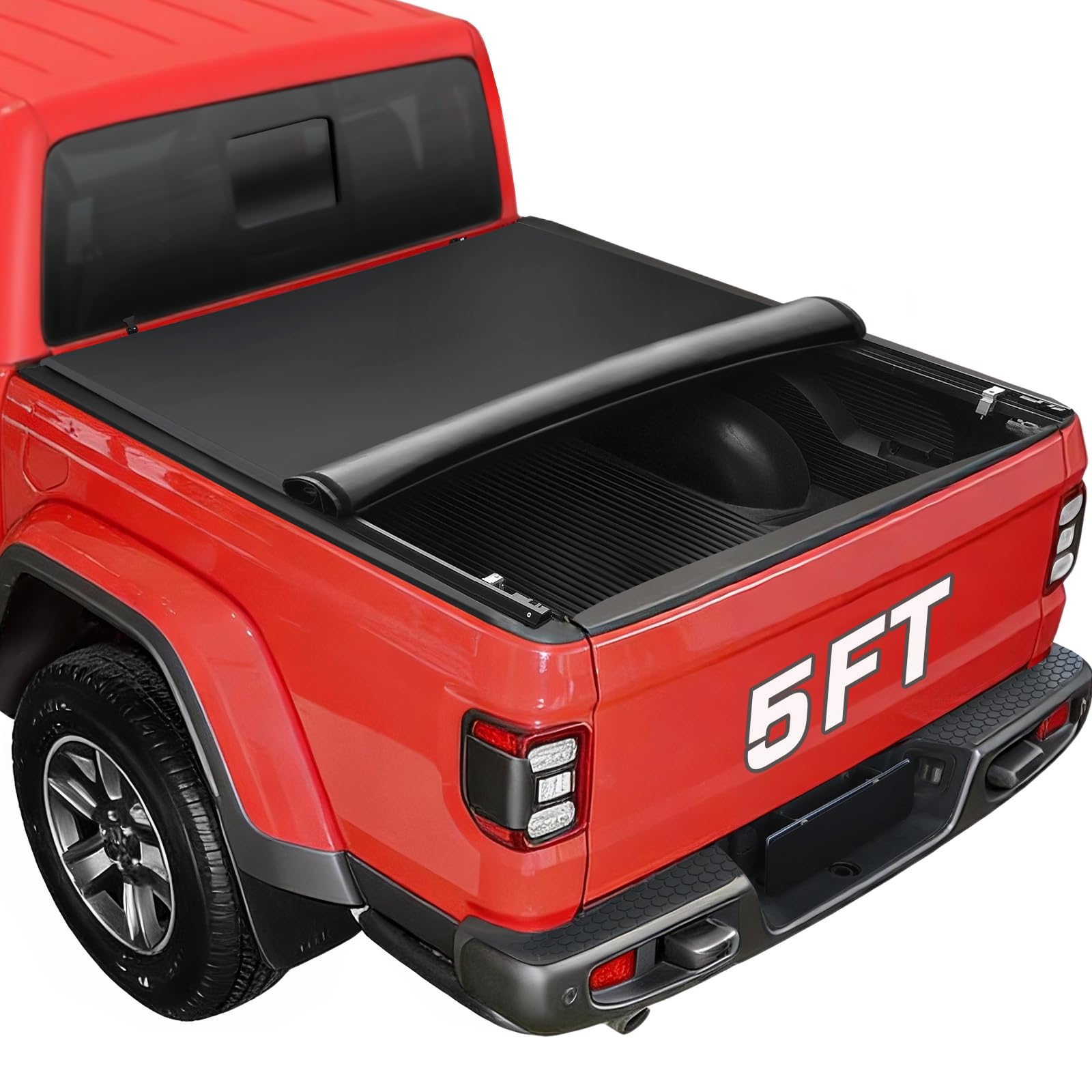 RHOBRA Soft Roll-up Truck Bed Tonneau Cover Compatible with 2020-2026 Jeep Gladiator JT (w or w/o Track Rail System) 5ft Bed, 26