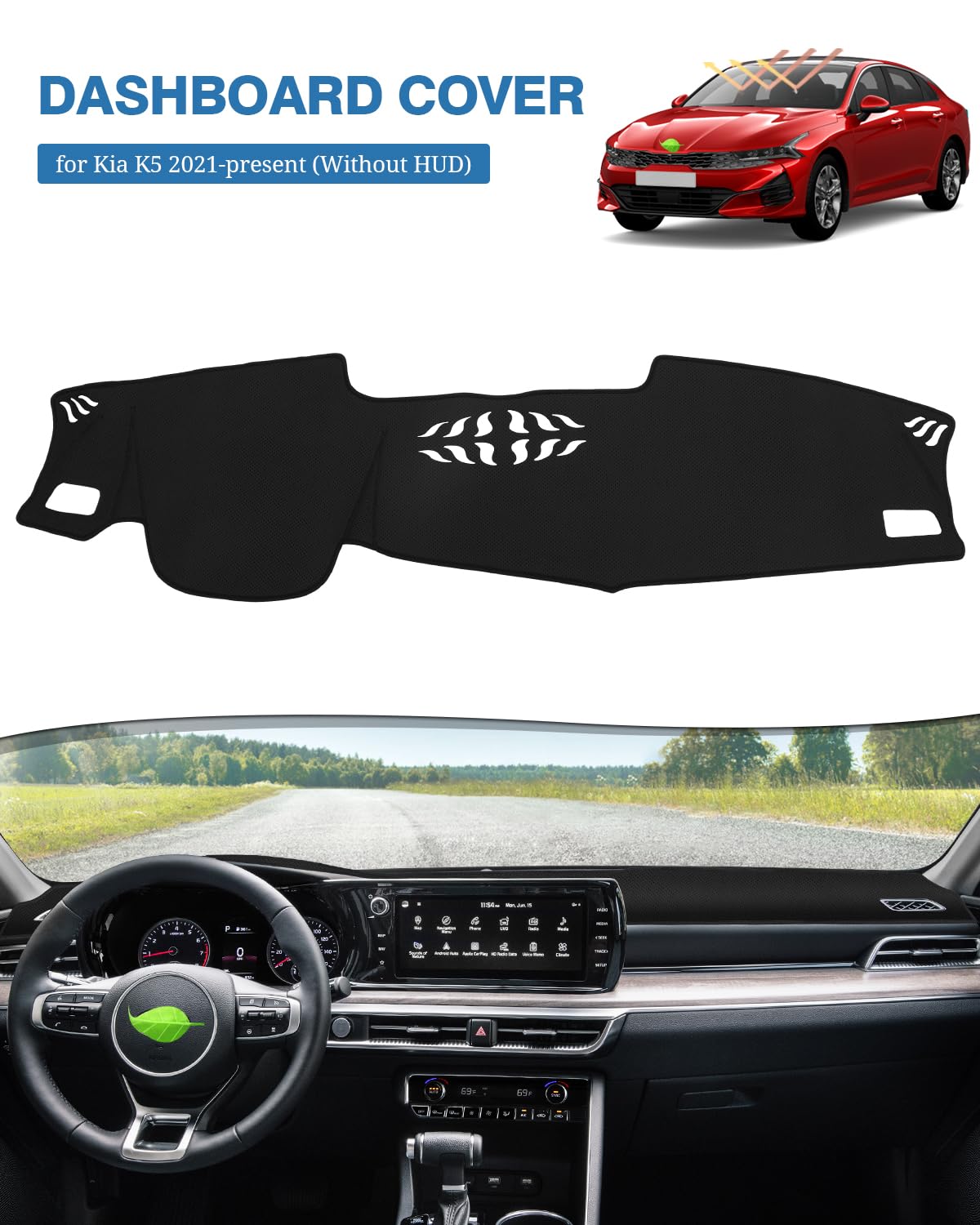 FIILINES Dash Cover for Kia K5 2021-2025, Nonslip Black Dashboard Mat, Mesh Protector, No Glare, Model FIILINES20230613