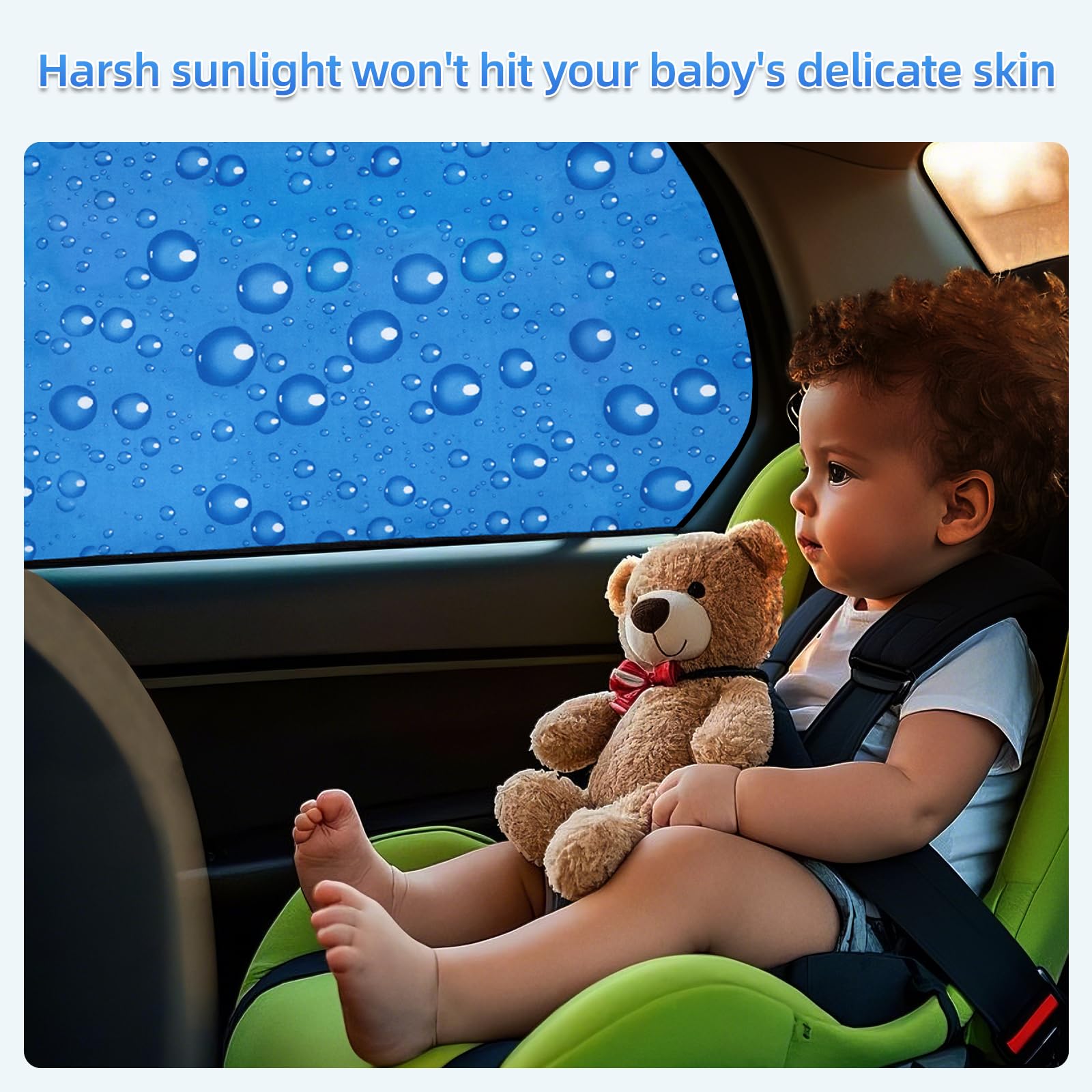 aokway Car Side Window Sun Shade, Universal Magnetic 4-Piece Set, UV Protection, Black, Polyester for Baby & Kids