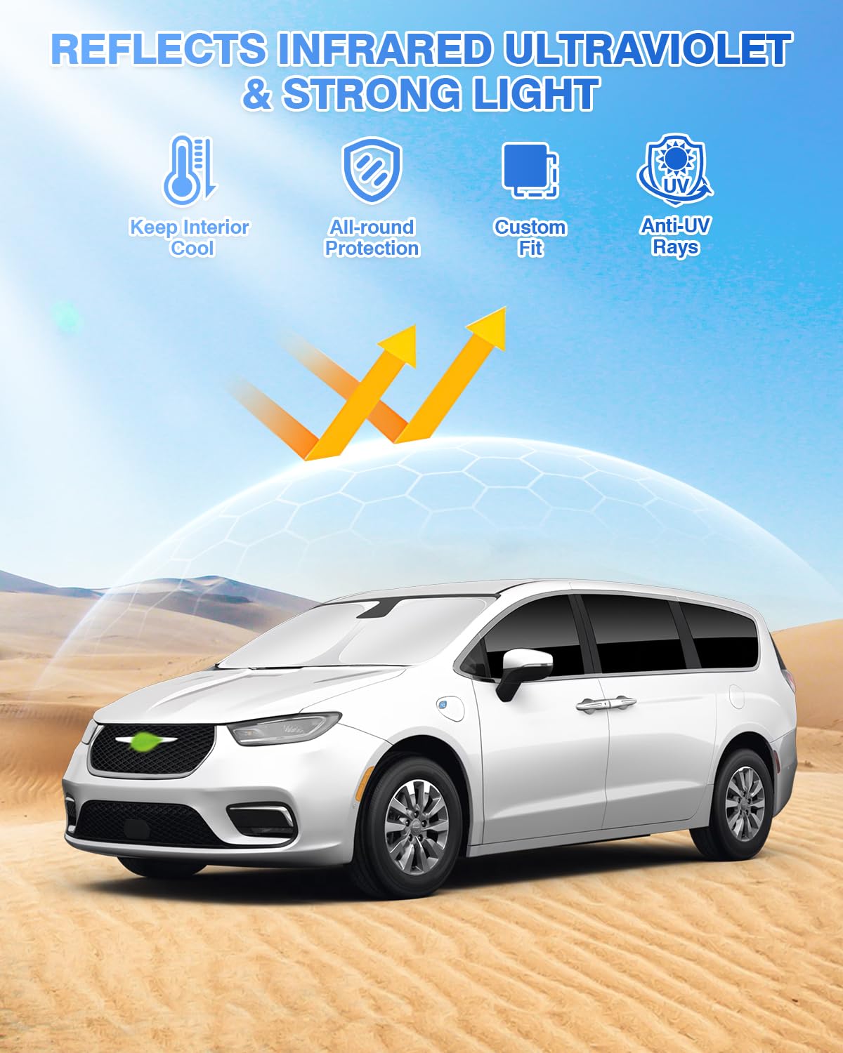 Canvcle Windshield Sun Shades for Chrysler Pacifica 2017-2025, Black, 8PCS, Polyester, Privacy Protection, Cool Vehicle Interior