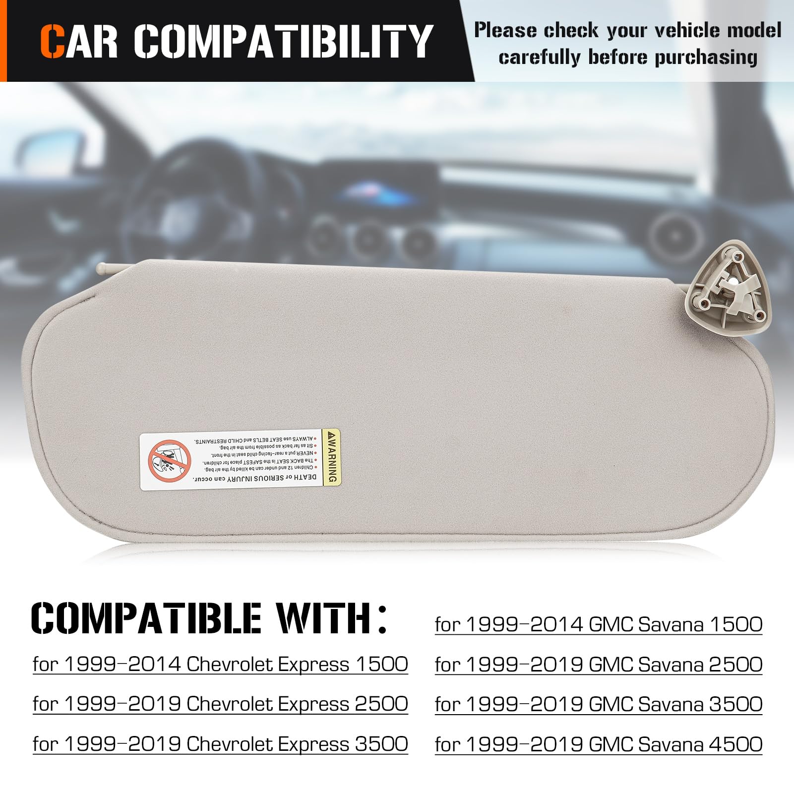 Sun Visor for Chevy Express & GMC Savana 1500 1999-2014, 2500 3500 4500 1999-2019, Left Driver Side Cream-Grey Sunvisor Replacem