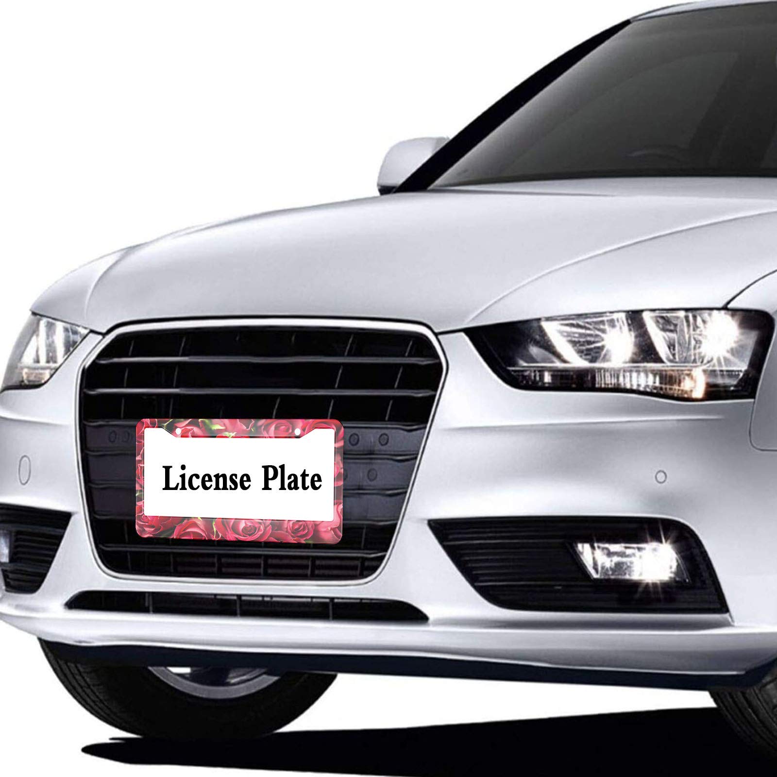 HOSNYE Red Rose Flower License Plate Frame Natural Texture of Love Metal License Plate Cover Front Plates Frames Car Tag Frame f