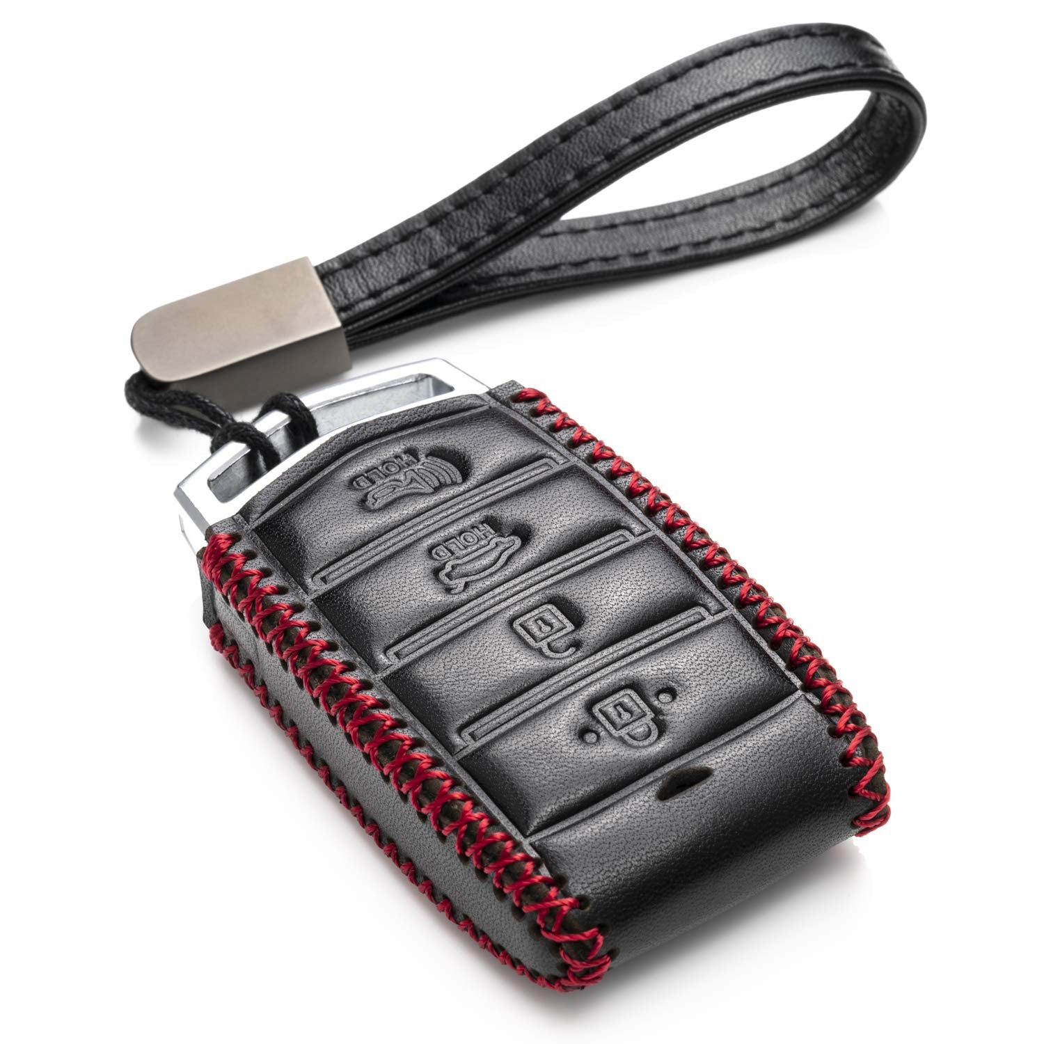 Vitodeco Genuine Leather Smart Key Fob Case Cover Protector With Leather Key Strap Compatible For 2017-2020 Genesis G70, G80, G9
