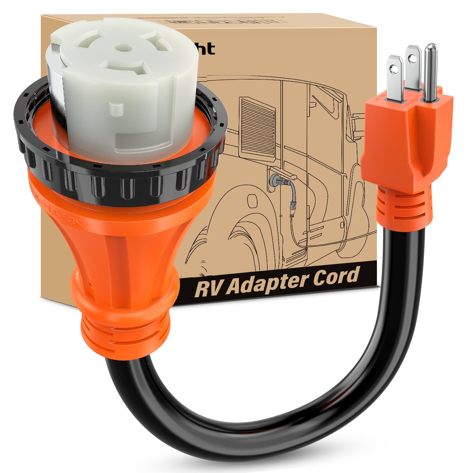 Nilight Rv Locking Adapter Cord 15 Amp To 50 Amp Pure Copper Heavy Duty 10 Gauge Wire Etl Listed 5-15P To Ss2-50R 15M/50F Weathe