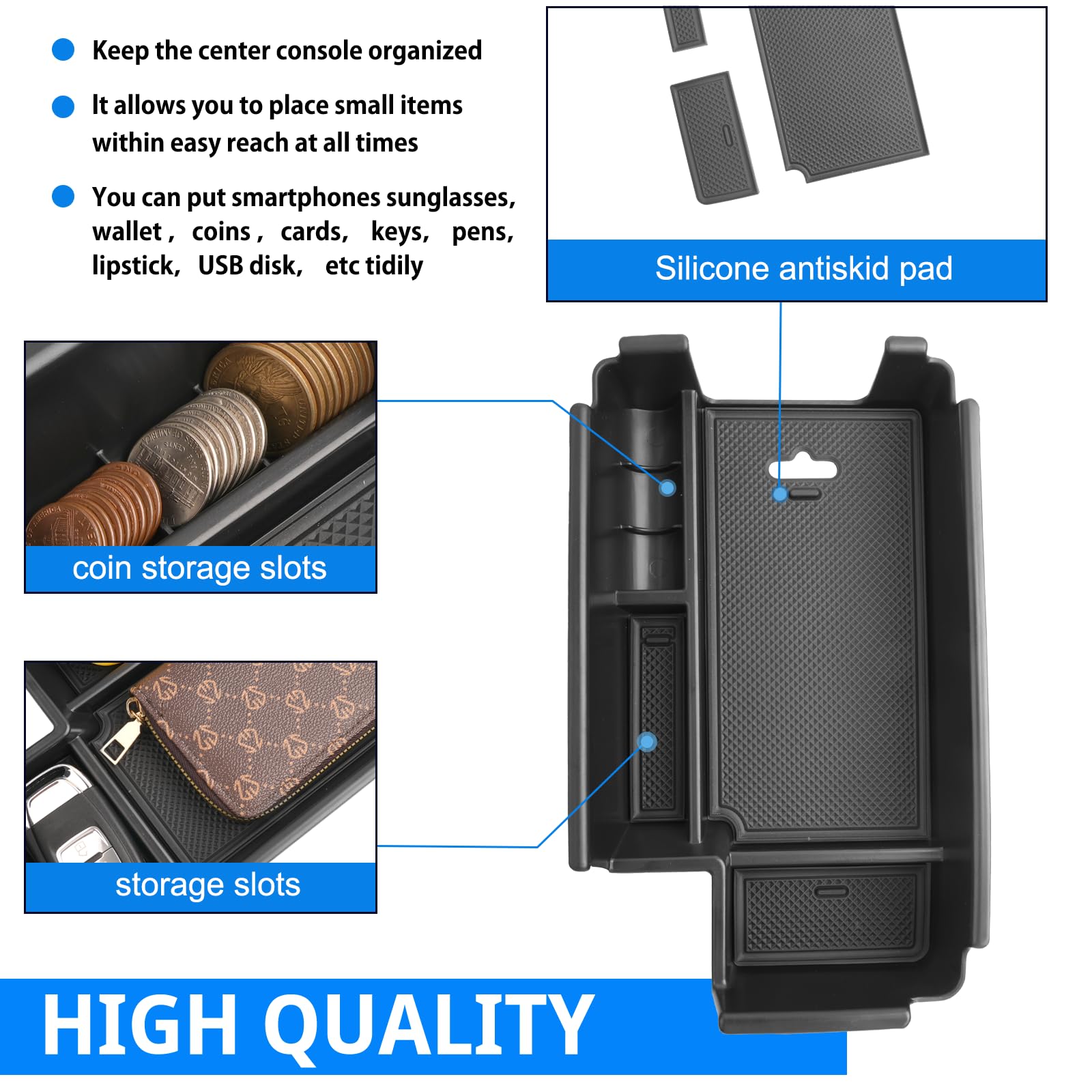 Shaohao For 2023 2024 Audi A4 Center Console Organizer, Fit For 2017-2023 2024 Audi A4 A5 (Premium/Premium Plus/Prestige) Console Tray 2024 A4 A5 Insert Storage Pallet A4 A5 2023 2024 Accessories