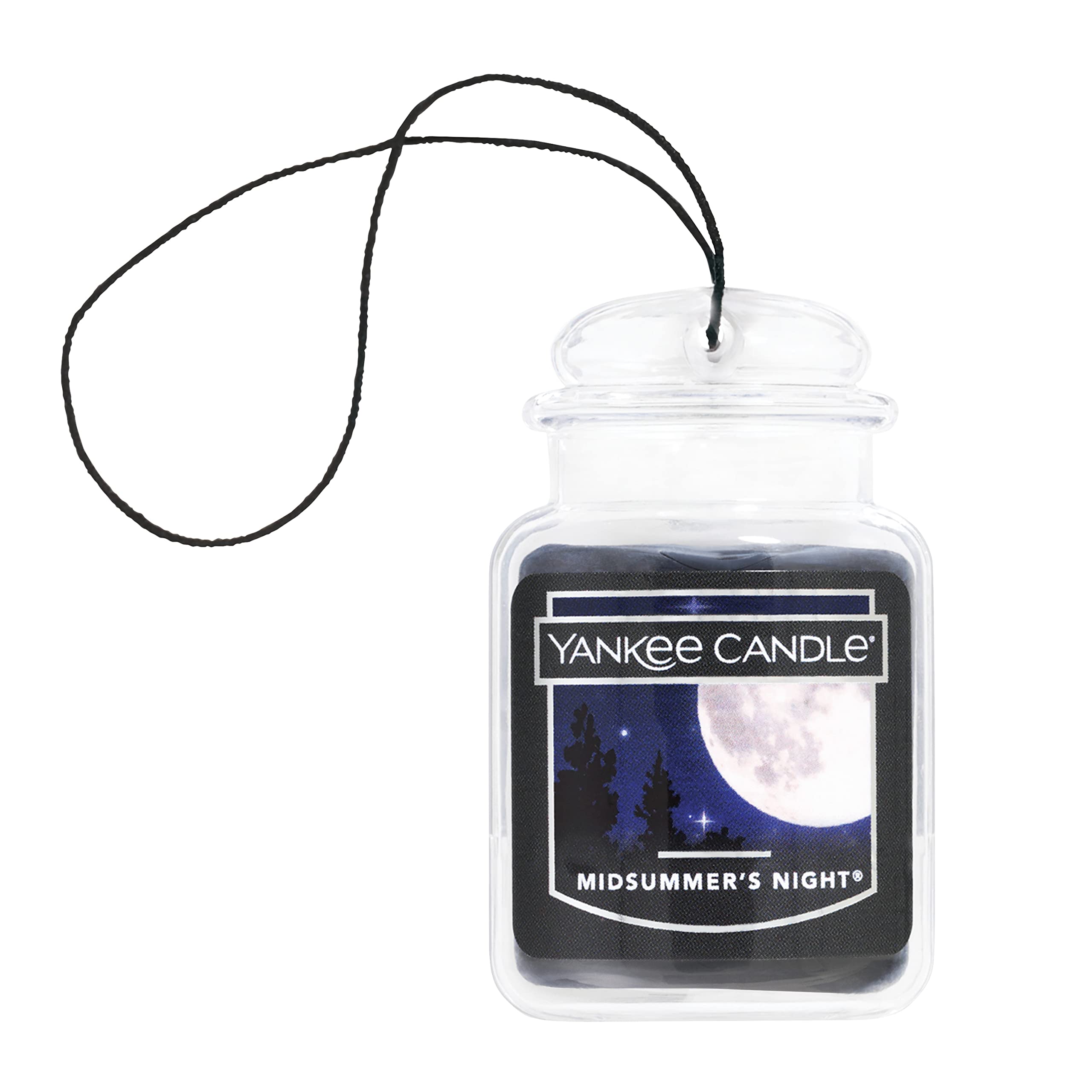 Yankee Candle Car Air Freshener, Hanging Jar, MidSummer's Night Scent, 1 Count, Black, Model 1220877, Odor Neutralizer