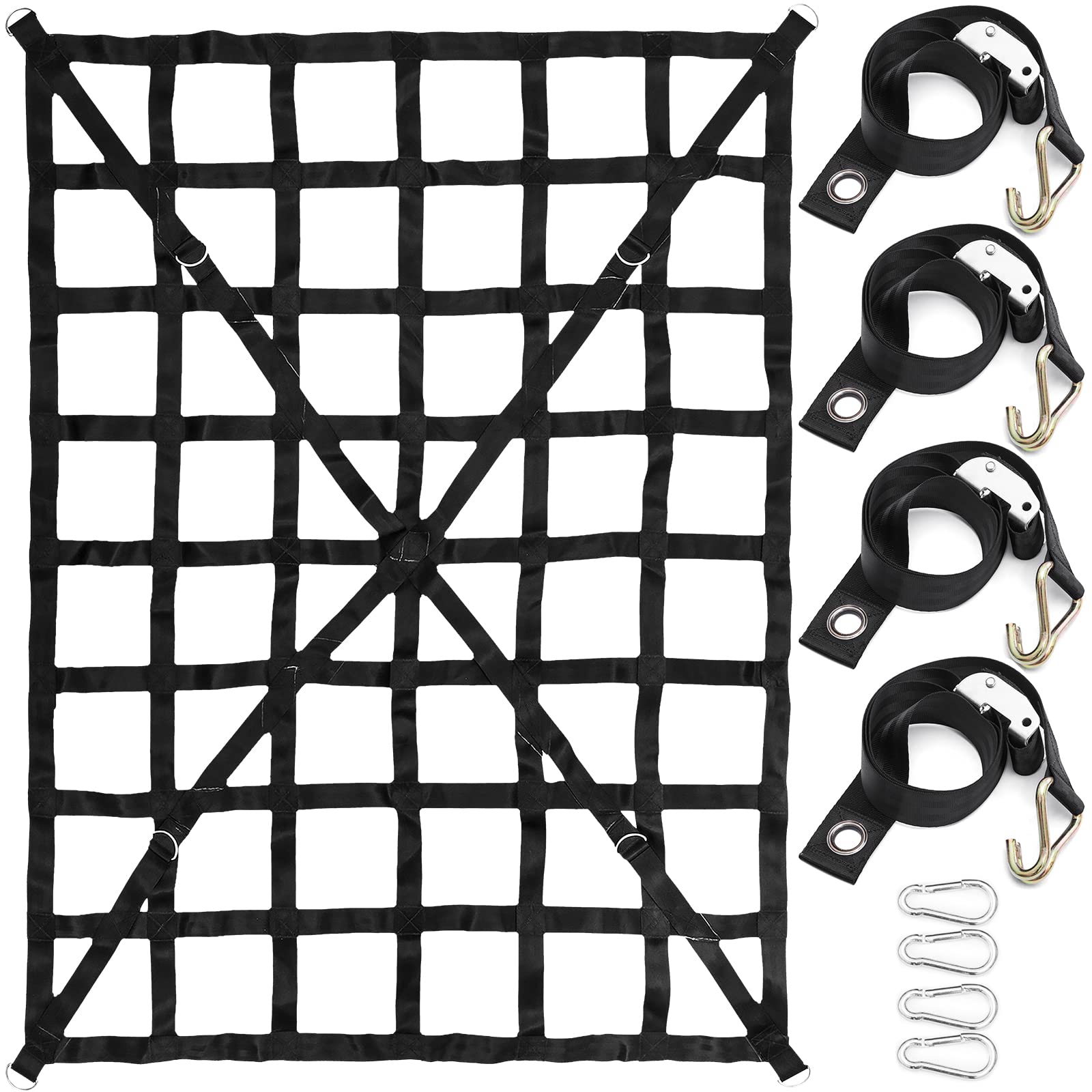 VEVOR 4.2' x 5.5' Cargo Net with Cam Buckles & S-Hooks, Cross Strap Truck Bed Cargo Net 50 x 66, Heavy Duty Cargo Nets Capac