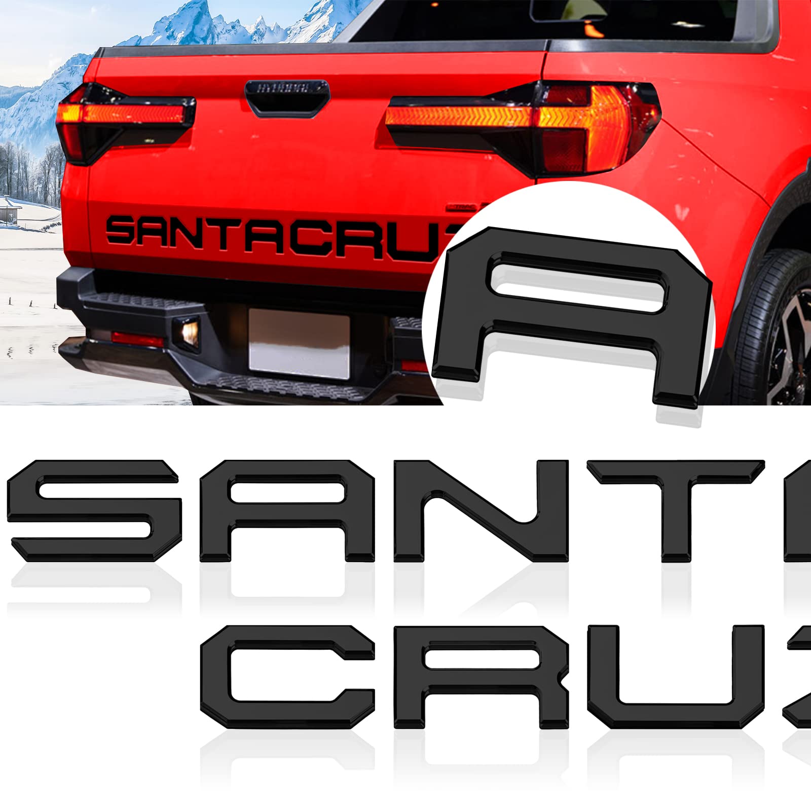 Tailgate Inserts Letters Compatible For 2022 2023 2024 2025 Santa Cruz 3D Raised & Strong Adhesive Decals Letters Rear Emblem Decal Sticker Compatible For Santa Cruz Accessories-Matte Black