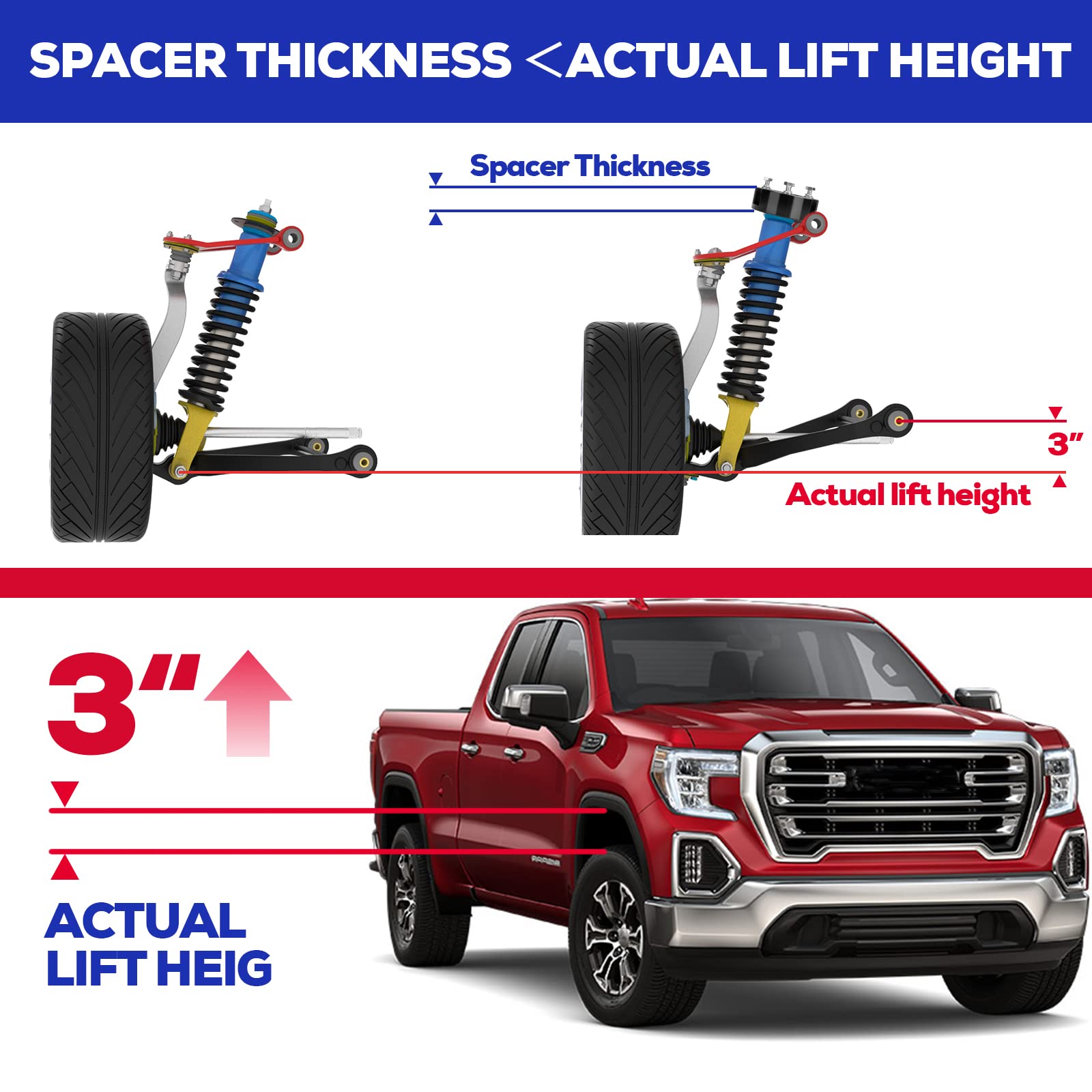 KSP PERFORMANCE 3" Front Leveling Kits for Silverado/Sierra 2007-2024, Aluminum Strut Spacers, Black, Model 22LF8101