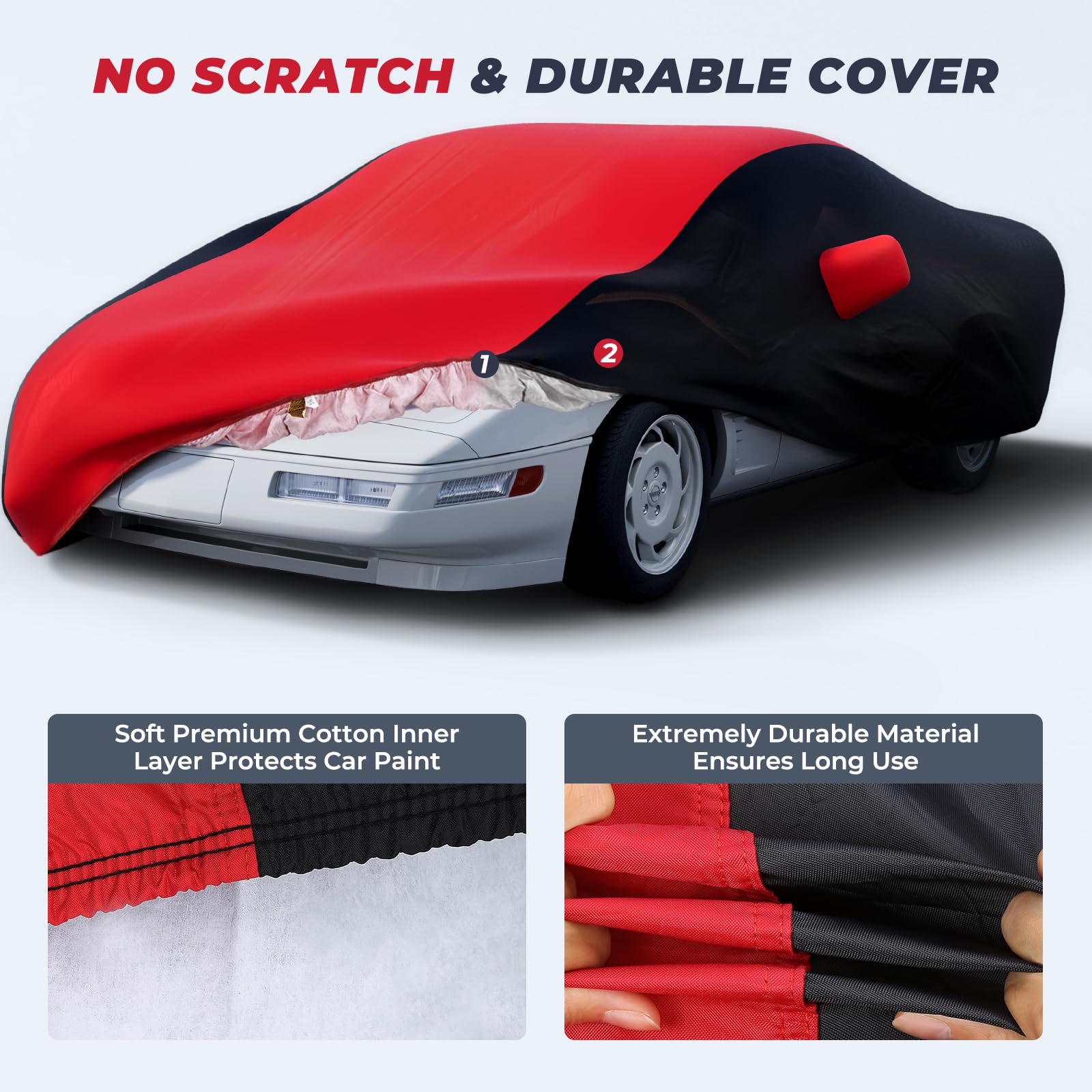 KAKIT Waterproof Car Cover for 1968-1982 C3 Stingray, UV Resistant, Red & Black Combo, Indoor & Outdoor Use