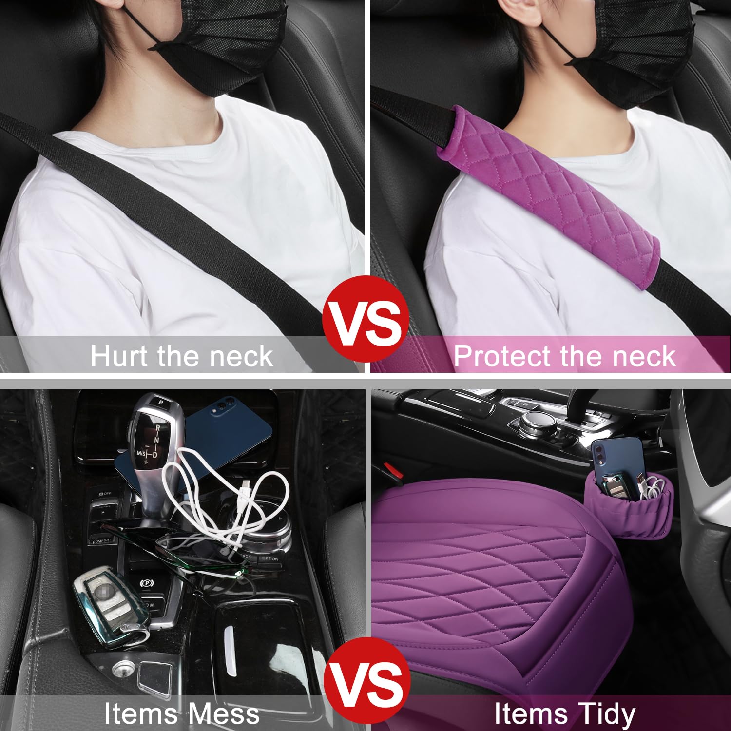 Beitk 2 Pack Leather Front Car Seat Covers, Universal Sideless Car Seat Protectors With Storage Pocket And Seat Belt Pads, Water