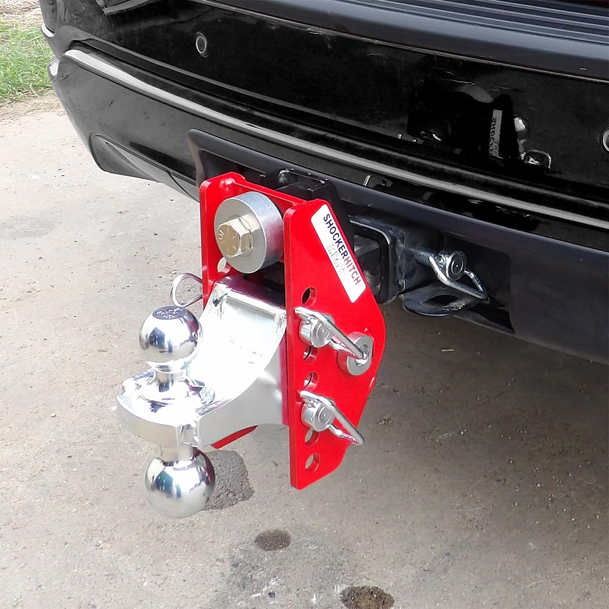 Shocker Impact Cushion Hitch Combo Ball Mount 4' Rise To 4' Drop, Fits 2' Hitch Black Combo 2' & 2-5/16' Balls