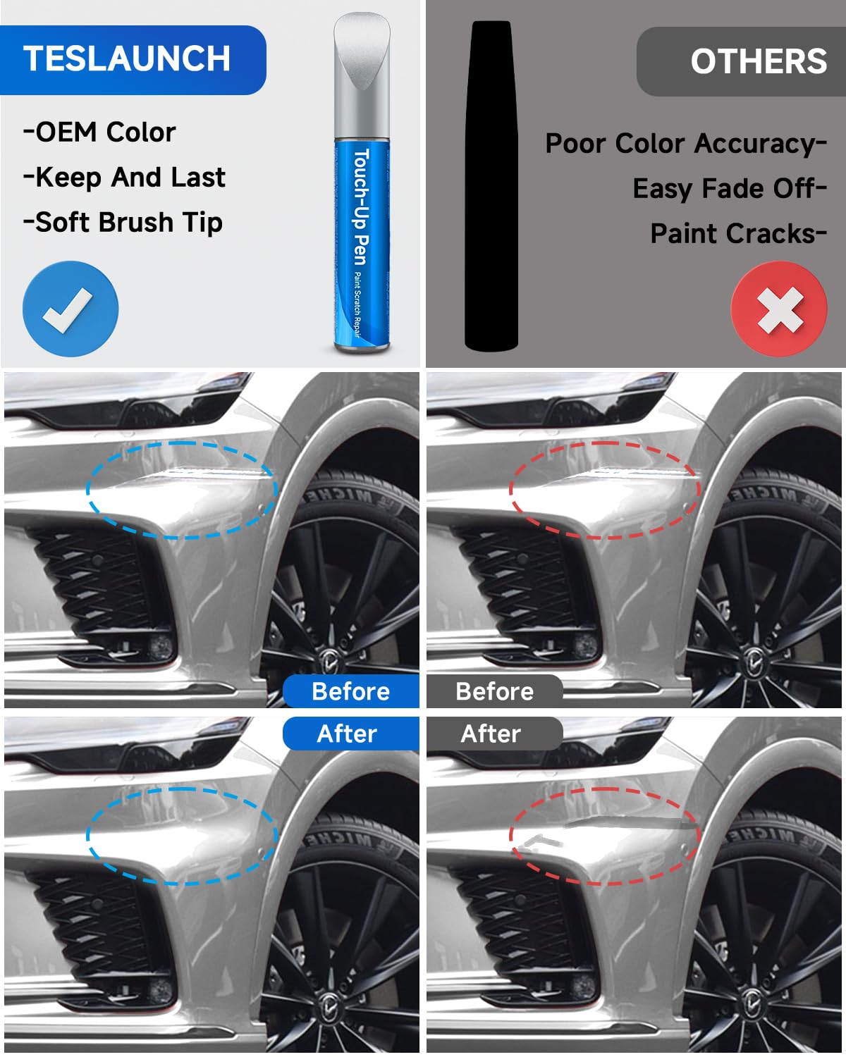 TESLAUNCH Touch Up Paint 1G1 Tungsten Pearl Metallic, 0.41 Fl Oz - Compatible with Lexus IS250/ES350/240/R Scratch Repair