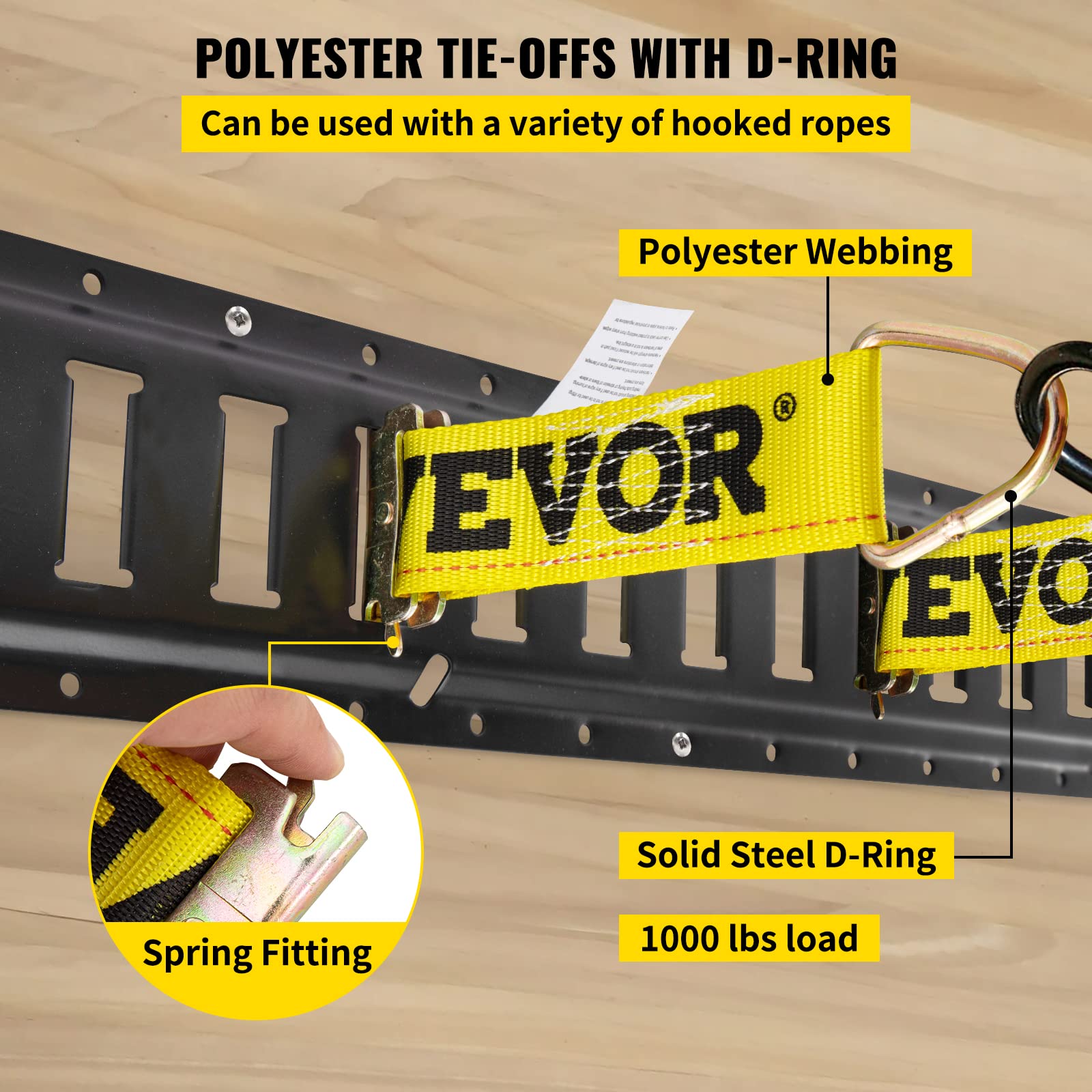 VEVOR E Track Tie-Down Rail Kit, 30PCS 5FT Steel Rails, Powder Coated Black, Includes O Rings & Tie-Offs, for Cargo & Motorcycles
