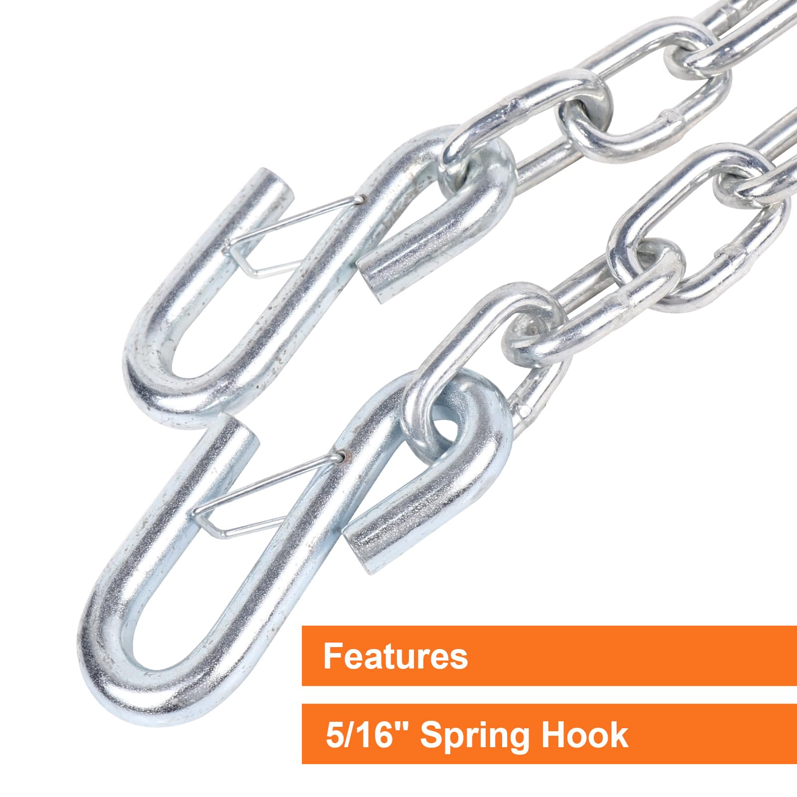Teukriga 5/16''X54'' Grade 30 Steel Boat Trailer Safety Chain With Spring Clip Hooks 7000 Lbs, 2 Pcs (5/16''X54'')