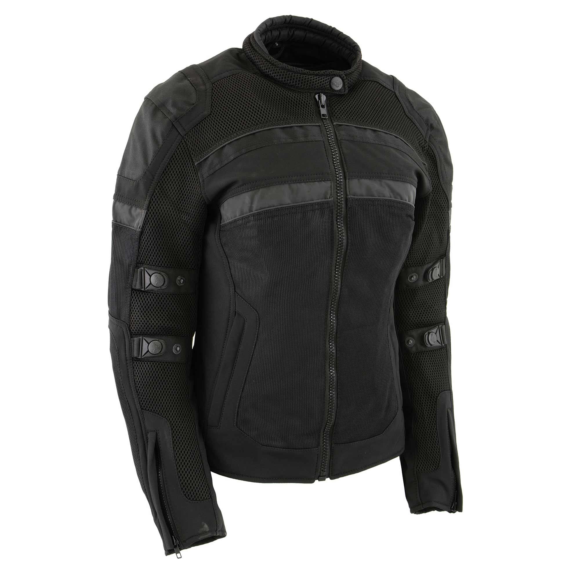 Milwaukee Leather Mpl2775 Black Armored Textile Motorcycle Jacket For Women - All Season Jacket W/Removable Liner - Large