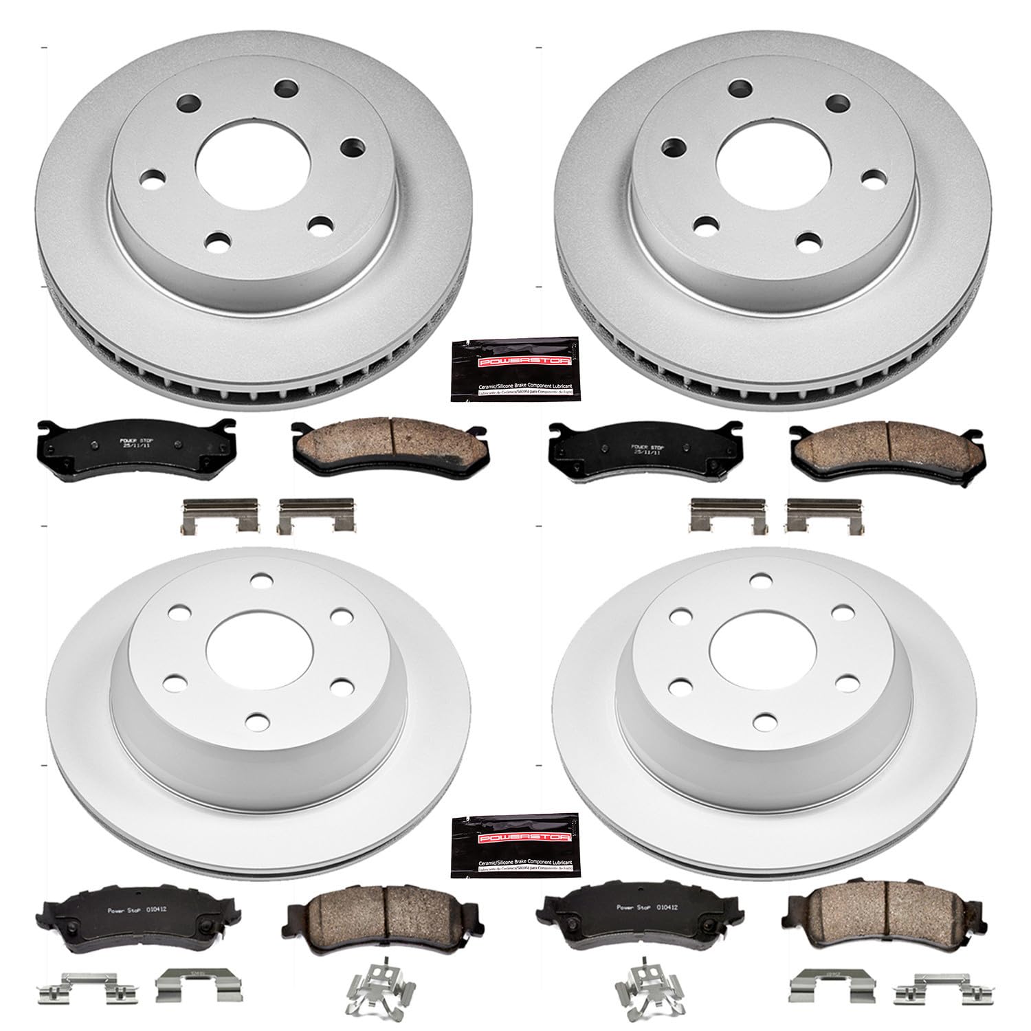 Power Stop Crk2010 Coated Brake Rotor & Ceramic Brake Pads- Front & Rear