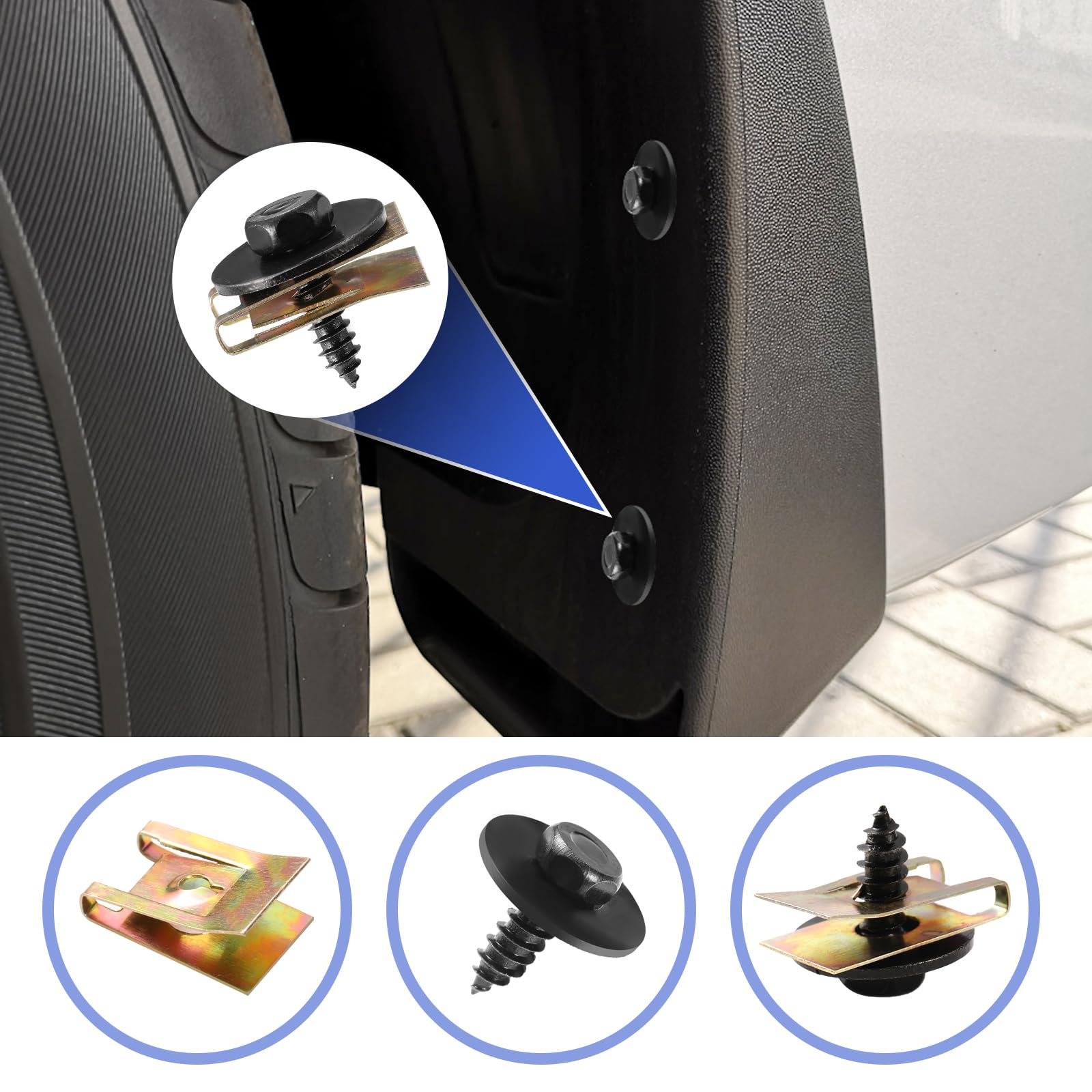 Uolor 100Pcs Car Screws And Bolts, Undertray Screws,Auto Body Fender Screws,Car Clips Plastic Rivet Fasteners - Universal U-Nuts