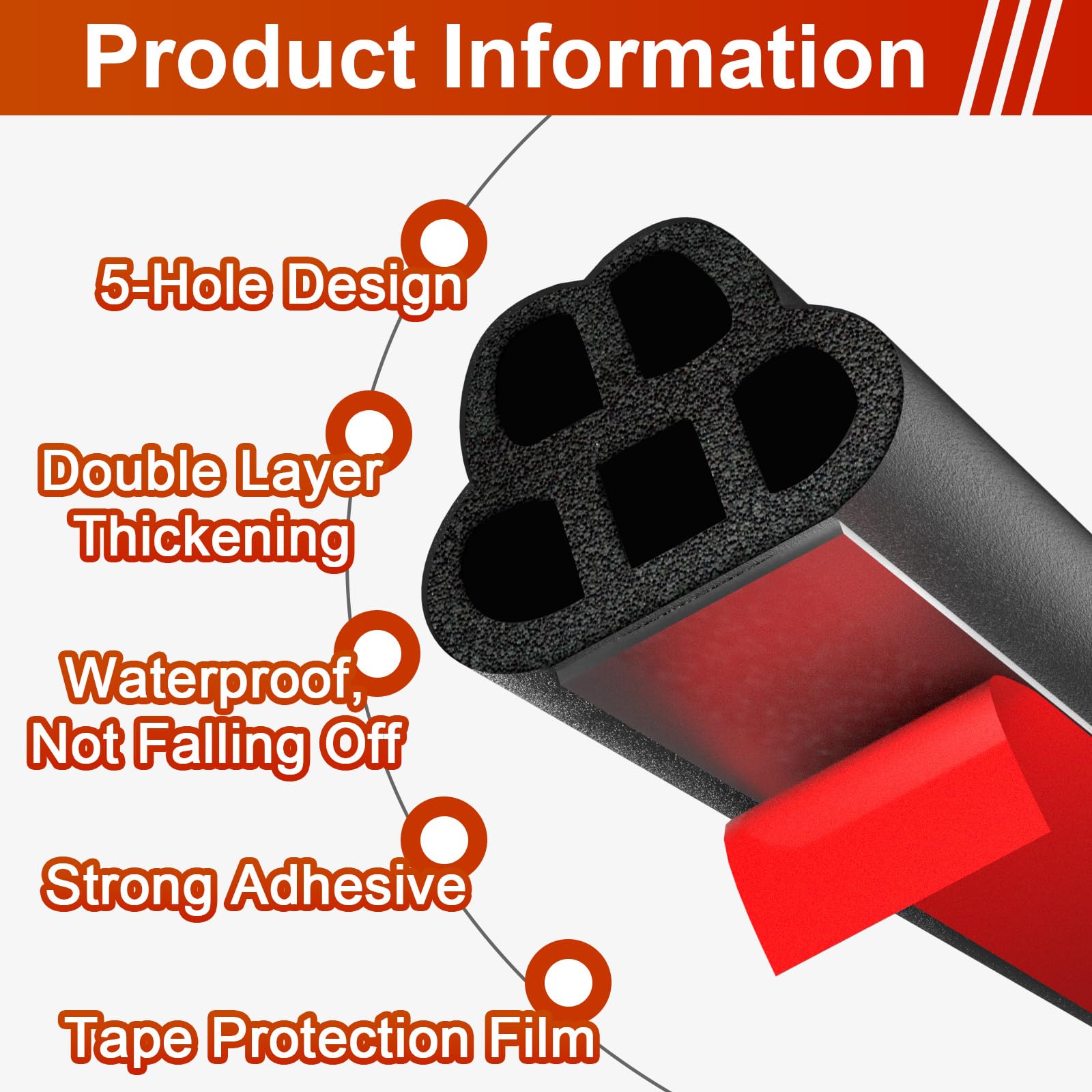 Alophoty 86.9 Ft Car Door Seal Strip Universal Self Adhesive Automotive Weather Stripping Door Seal, Double Layer 5-Hole Car Doo
