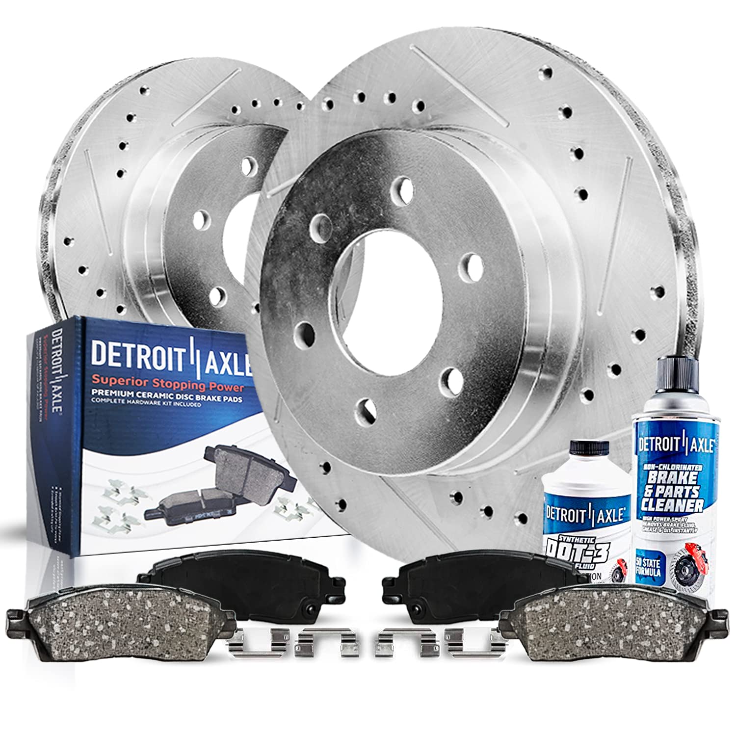 Detroit Axle - Front Brake Kit for 1998-1999 Dodge Durango, 1999 Dakota Drilled & Slotted Brake Rotors and Ceramic Brakes Pads R