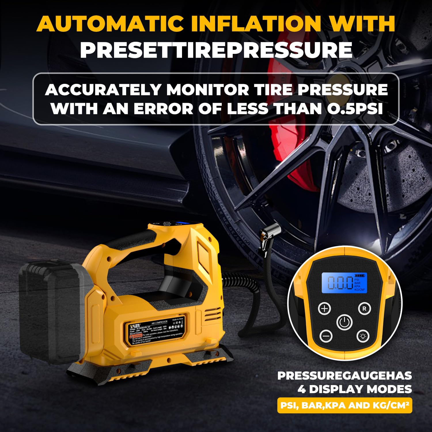 Cordless Tire Inflator Air Compressor For Dewalt 20V Max Battery, 160Psi Portable Led Light Handheld Air Pump With Digital Press