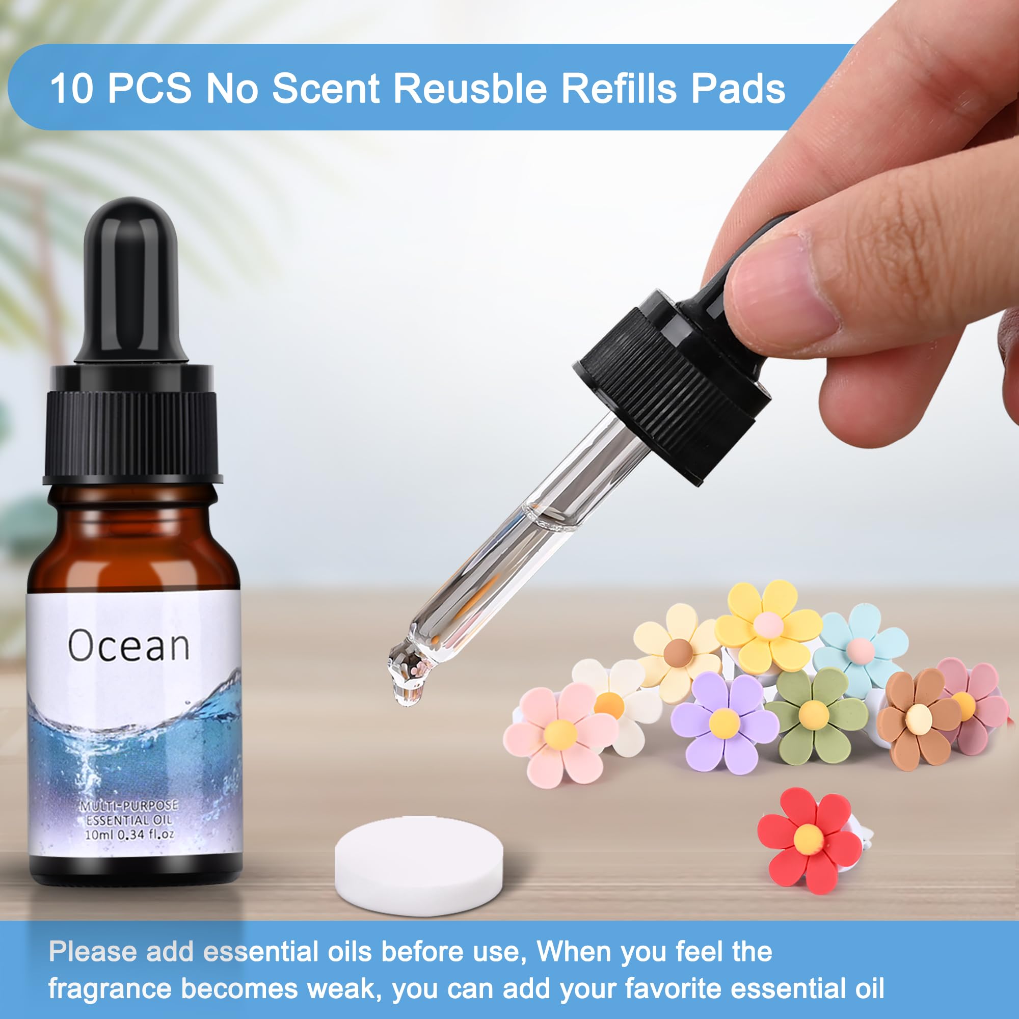25 Pack Car Air Fresheners,10 PCS Flower Car Air Vent Clip with 5 Essential Oil Scents &10 Refill Pad,Cute Car Interior Accessor