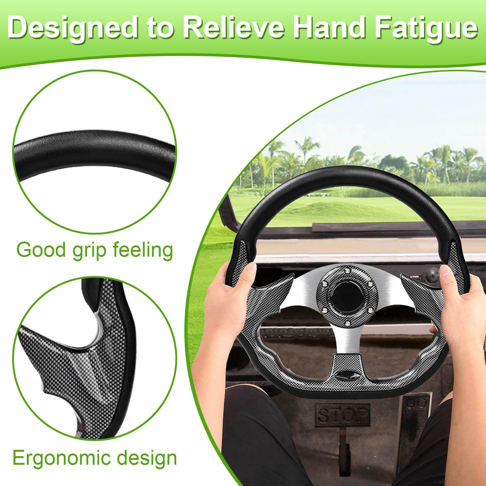 Leapgomax Golf Cart Steering Wheel Fit Ezgo Rxv & Txt, Club Car Ds, Club Car Precedent Tempo, Yamaha Golf Carts(D Shape Design S