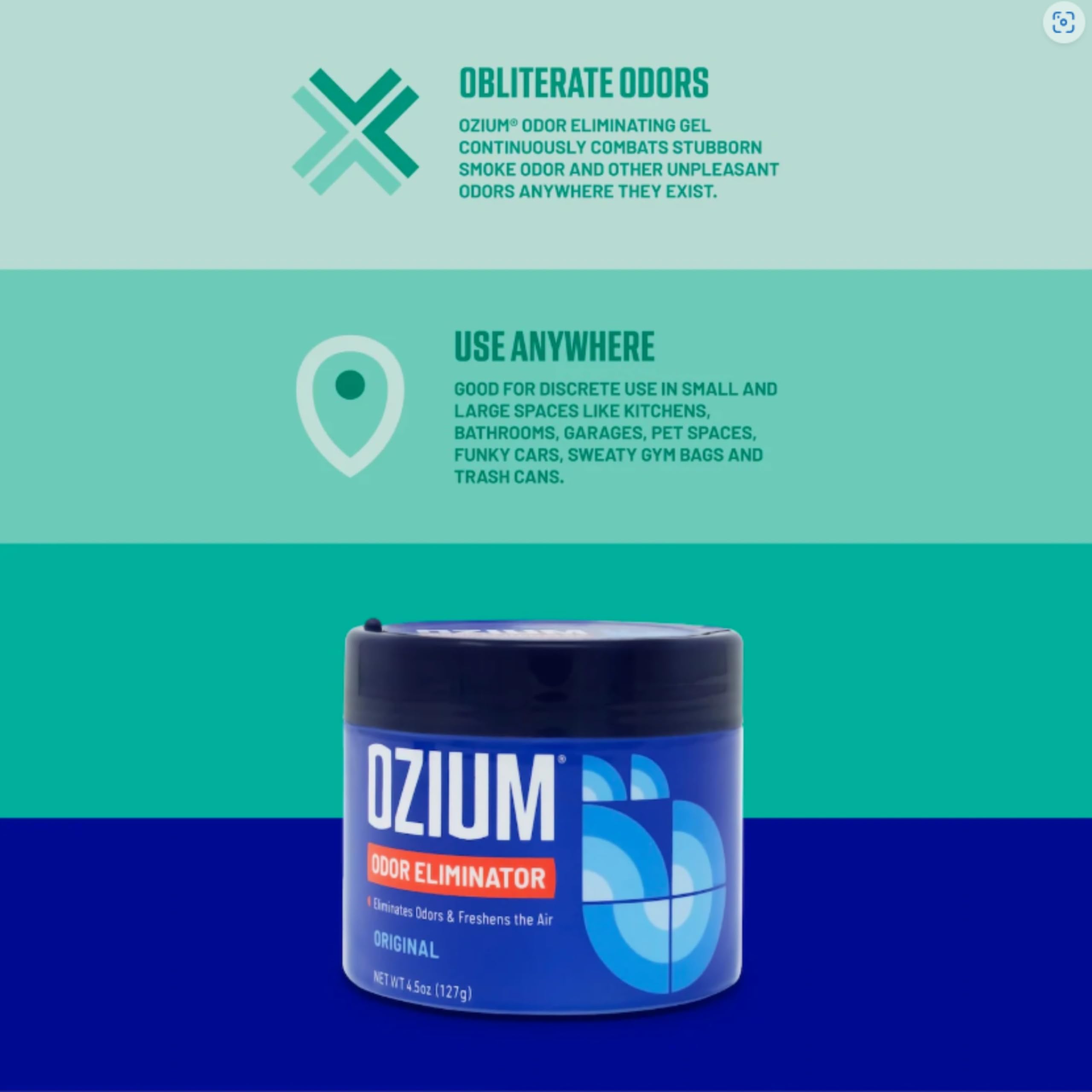 Ozium 4.5 Oz. Odor Eliminating Gel for Homes, Cars, Offices and More, Outdoor Essence, 4 Pack